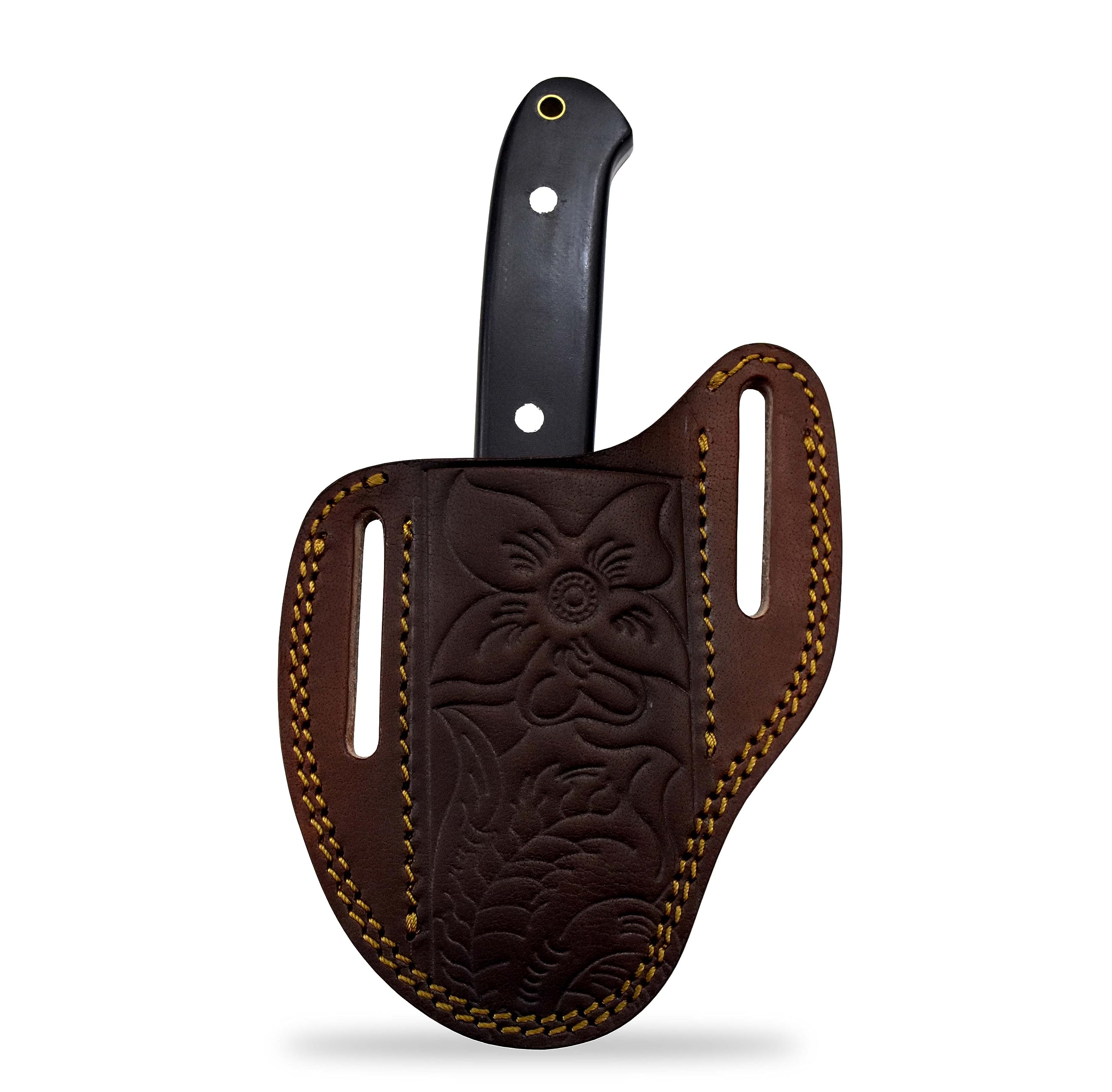 Handmade Custom Leather Sheath for Trapper & Hunting Knives - 100% Genuine Leather, Tan Color, Dual Carry Design | Perfect for Outdoor Adventures, Camping, and Bushcraft Activities | Hercules Knives Compatible