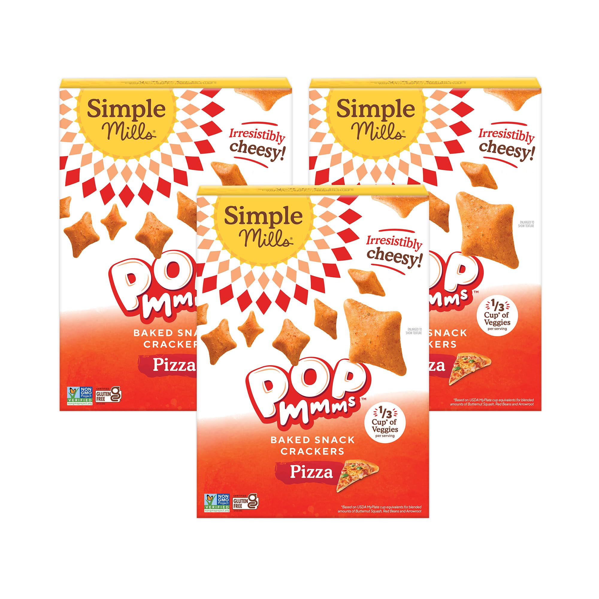 Simple Mills Gluten Free Pizza Baked Snack Crackers - 4oz Pack of 3 | Healthy Crunchy Snacks for Kids Lunch, Movie Night & On-the-Go Snacking