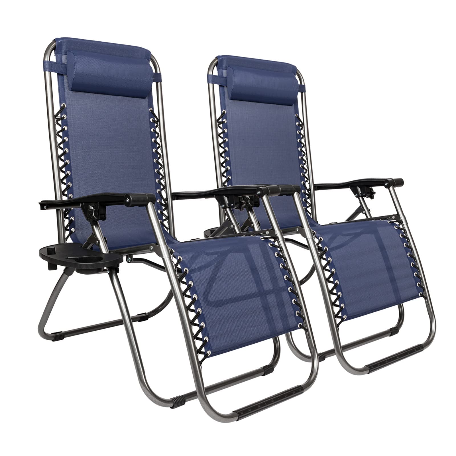 WiCCI 2-Piece Portable Folding Chair with Pillow & Cup Holder - Lightweight Beach Chairs for Poolside, Lawn, Park, Camping & Outdoor Relaxation - Comfortable Patio Furniture in Blue