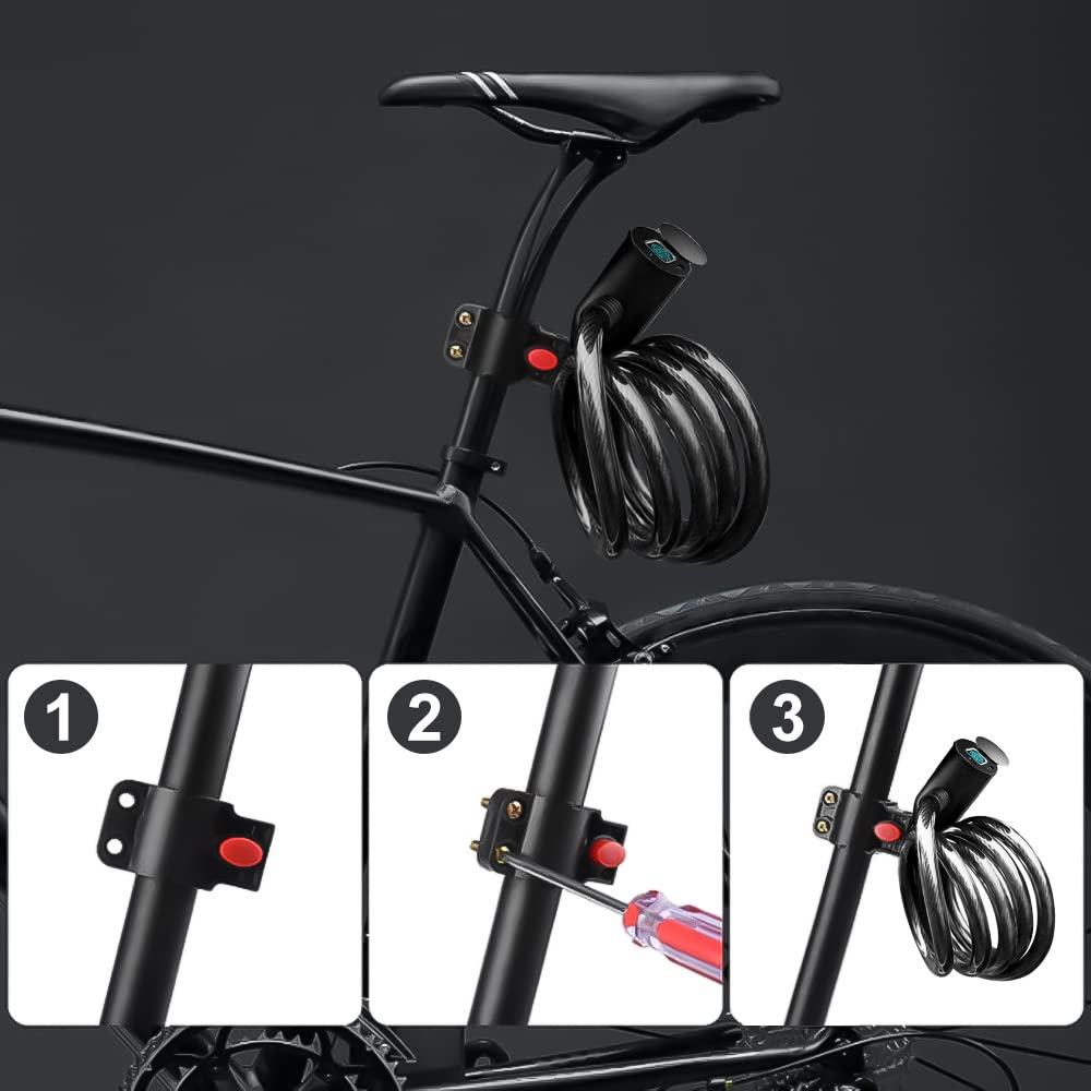 eLinkSmart Keyless Waterproof Bicycle Lock - 150cm Long Steel Cable Lock for Bike, Scooter, Motorcycle, Door, Fence & Gate - Fingerprint Unlock, Phone App Remote Control (iOS/Android Compatible) - Perfect for Urban Commuting, Outdoor Adventures & Home Security