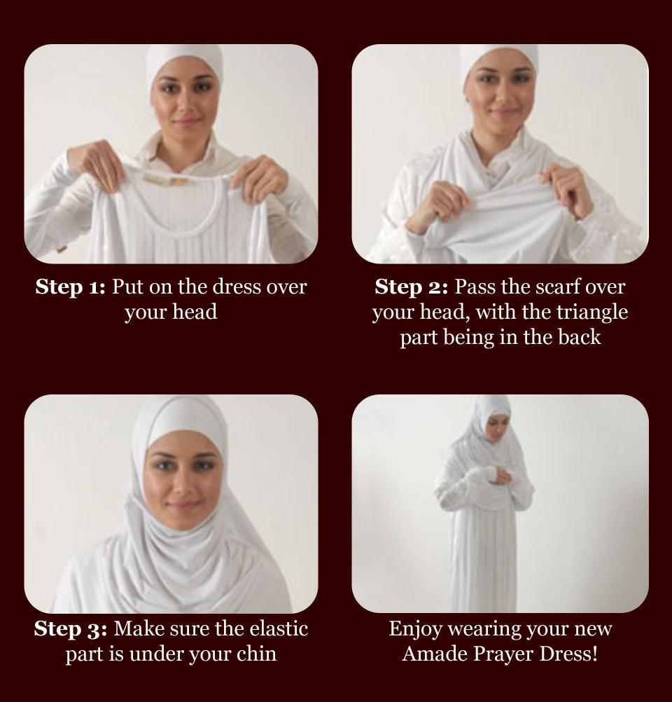 Amade Women's One Piece Prayer Dress Creme Abaya Gift Set - Modest Islamic Clothing for Prayer & Special Occasions