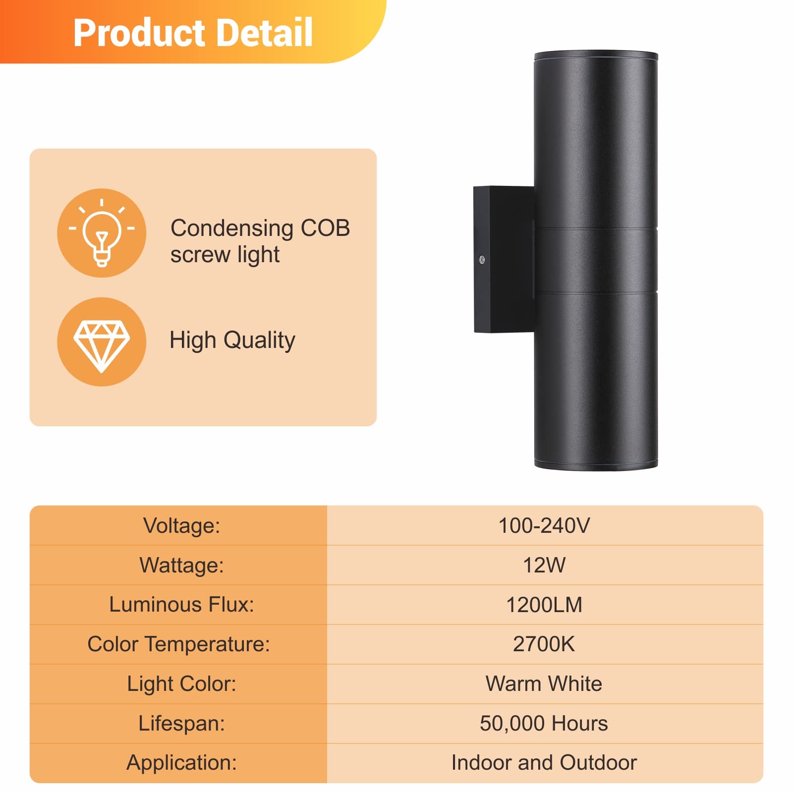 4-Pack Matte Black Outdoor Wall Lights - 12W 2700K Integrated LED Cylinder Up Down Lights, Aluminum Exterior Light Fixtures for Porch, Patio, Doorway & Garden - Weatherproof Outdoor Lighting for Home & Commercial Use