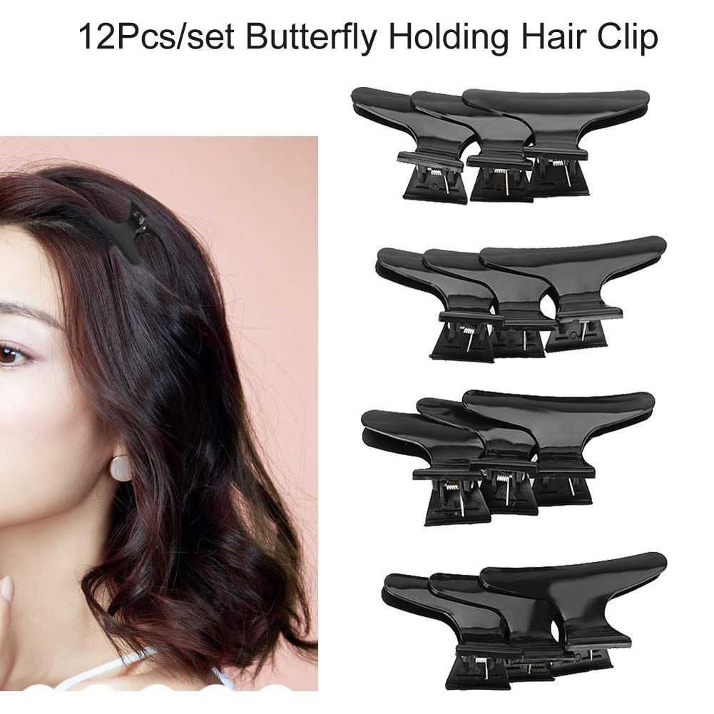 12Pcs Black Butterfly Hair Clips for Women - Non-Slip Hairdressing Accessories, Sectioning Clips for Styling, Curling & Salon Use - Perfect for Hair Styling, Braiding & DIY Hair Care