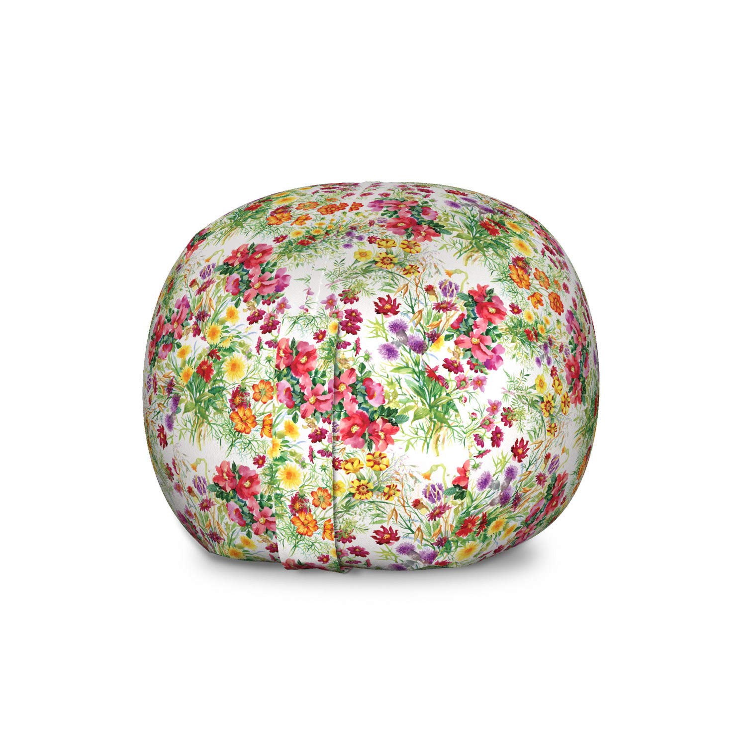 Ambesonne Large Washable Toy Storage Bag Chair - Watercolor Peonies & Wildflowers Botanical Design, Vintage Inspired Stuffed Animal Organizer | Perfect for Kids' Room, Nursery, and Playroom Organization