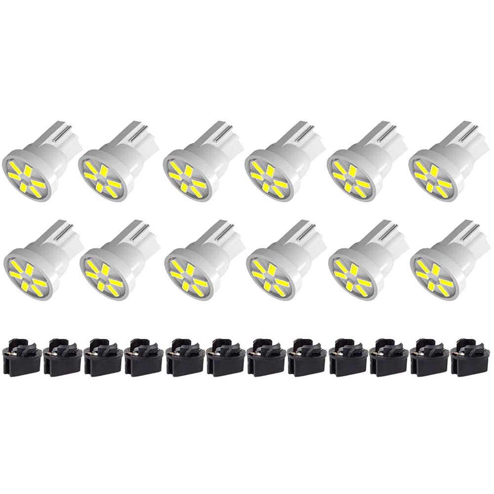 BlyilyB 12-Pack White T10 194 168 LED Bulbs with Twist Lock Socket - PC194 PC195 PC161 PC158 Compatible - Bright Dashboard Gauge Cluster Lights for Cars, Trucks & Motorcycles - Perfect for Instrument Panel & Interior Lighting Upgrades