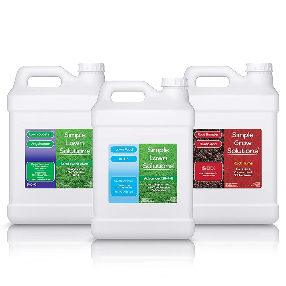 Premium 16-4-8 Lawn Fertilizer with Nitrogen & Iron (2.5 Gallons) + Root Hume Humic Acid (2.5 Gallons) - Complete Lawn Care Kit for Greener Grass & Healthier Roots | Perfect for Spring & Summer Lawn Maintenance by Simple Lawn Solutions