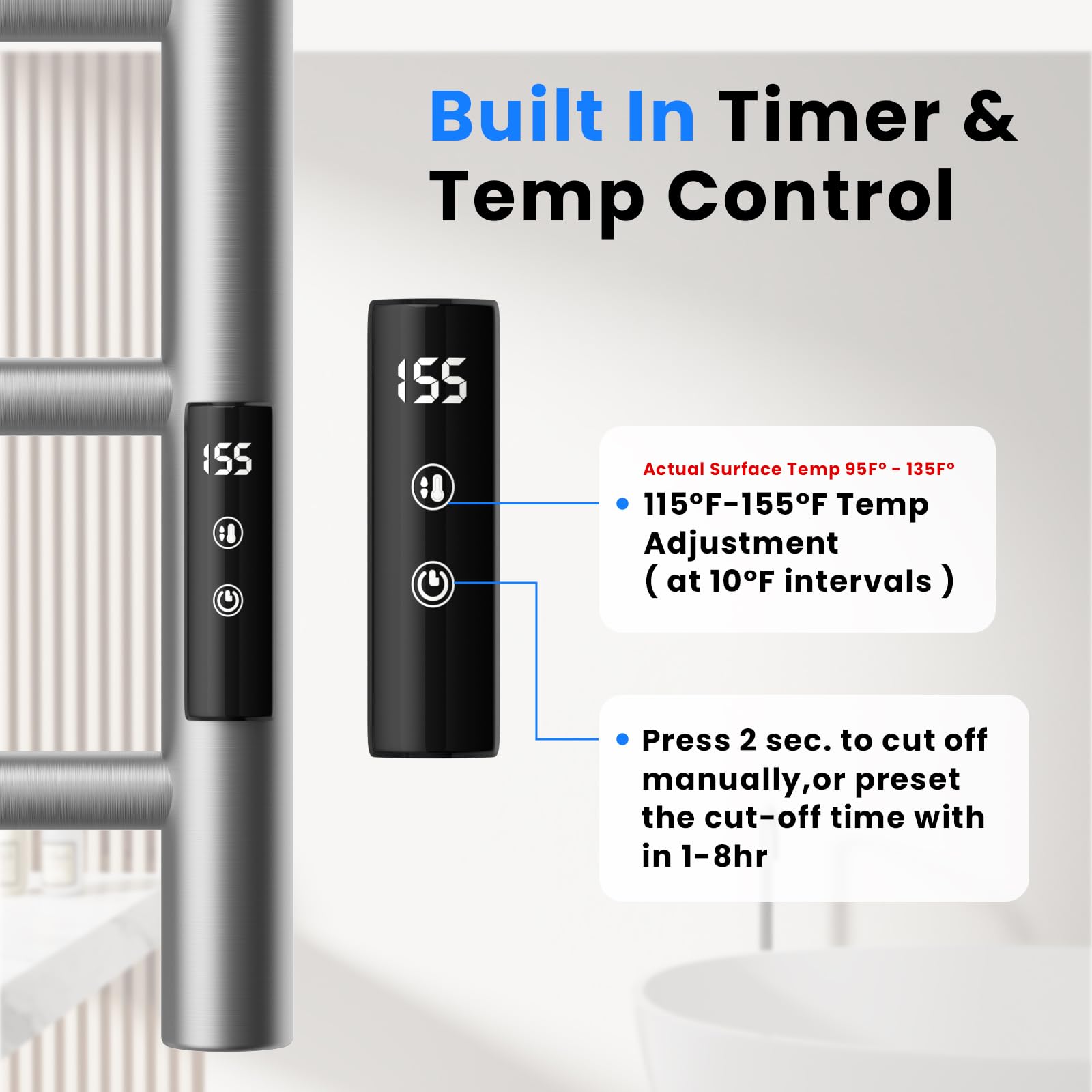 POPFLY 4-Bar Heated Towel Rack - Wall Mounted Electric Towel Warmer with Timer & Temperature Control - 304 Stainless Steel Bathroom Towel Heater - Perfect for Spa, Luxury Bathrooms & Cold Weather Comfort