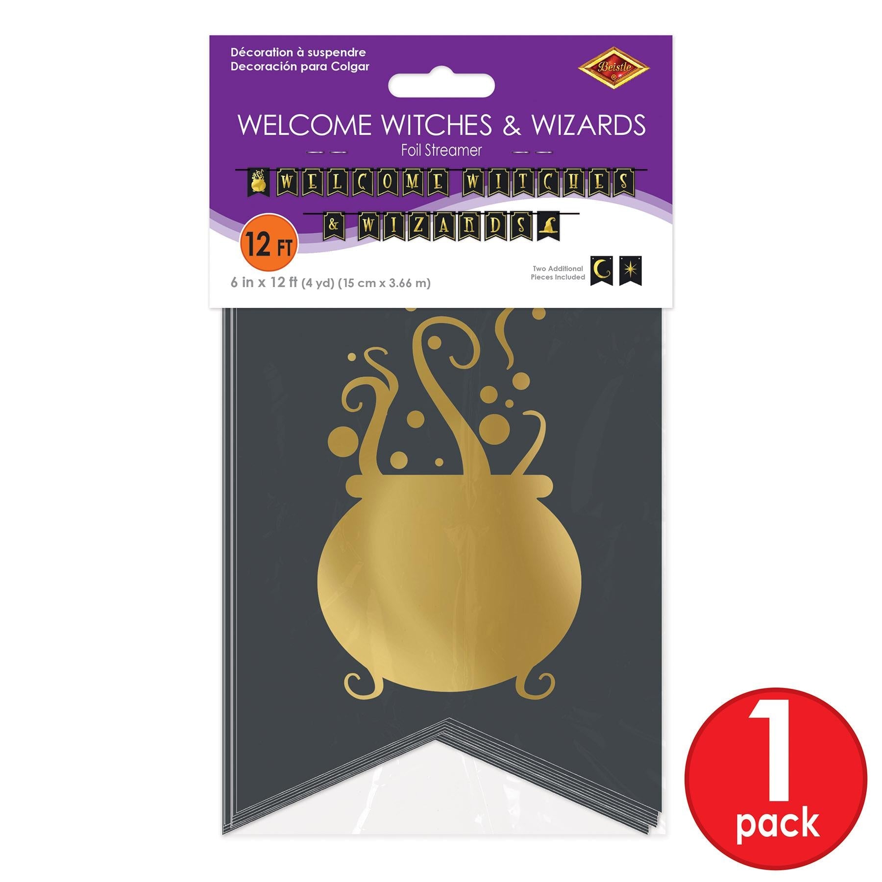 12 Pack Beistle Halloween Foil Welcome Witches & Wizards Streamers - Perfect for Halloween Party Decorations, Doorway Decor & Spooky Home Decorations