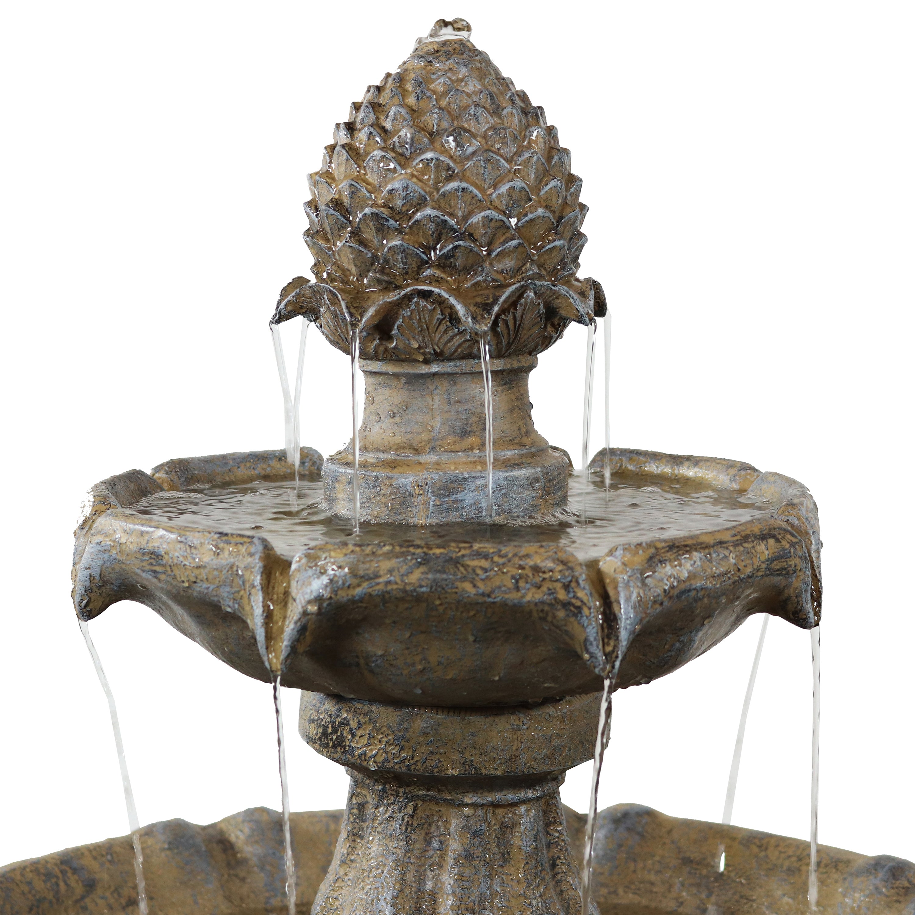 Sunnydaze 2 Tier Pineapple Solar Fountain with Battery Backup - 46