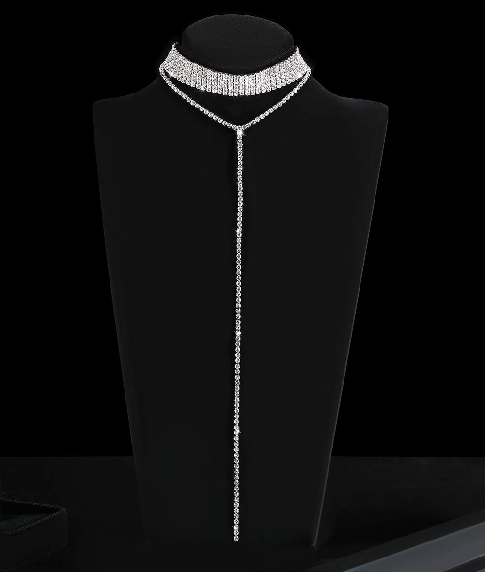 Sparkling Rhinestone Choker Necklace for Women - Silver Crystal Diamond Collar Necklace | Elegant Party, Wedding, Evening Wear Accessory