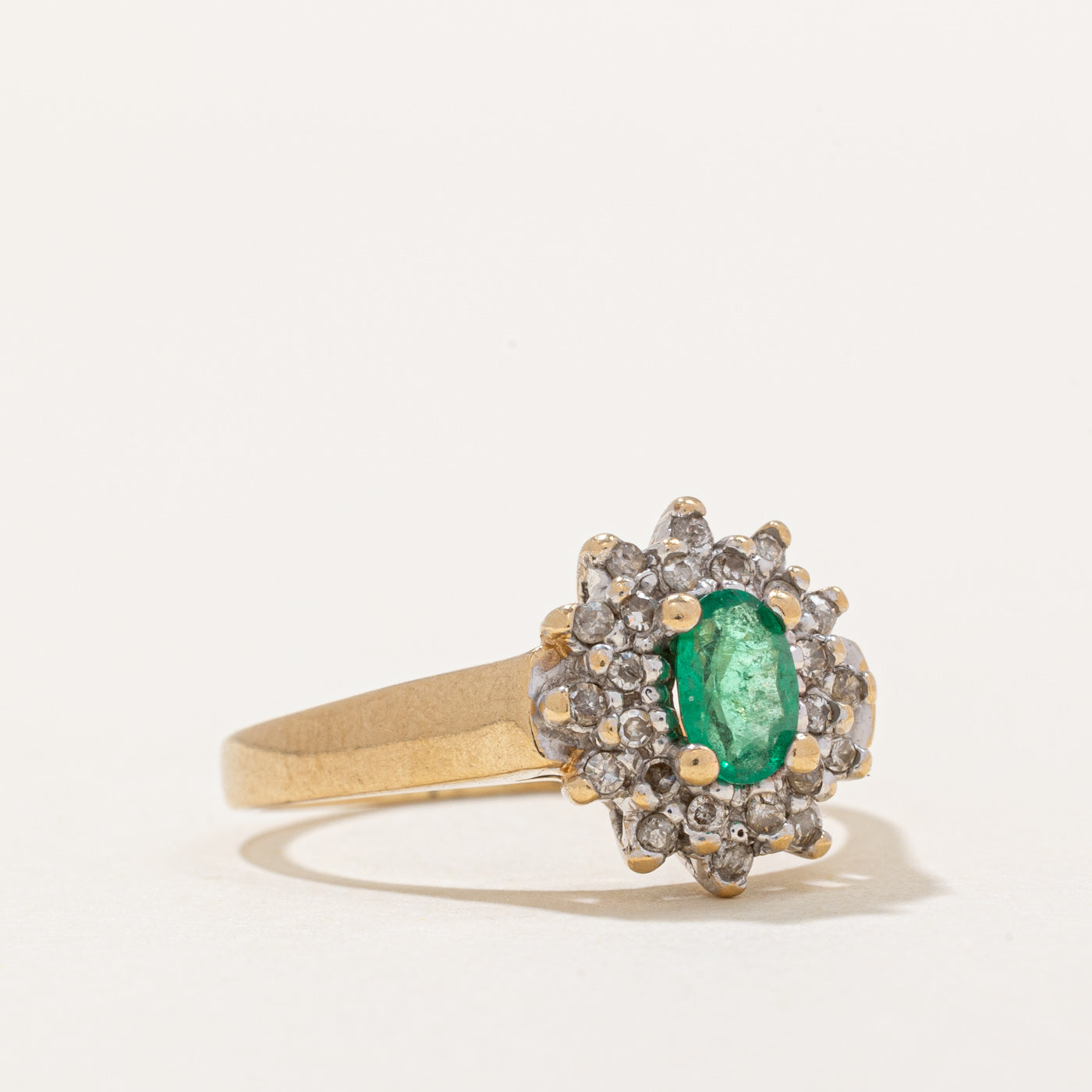 Emerald and Diamond Halo Engagement Ring 0.28ct Center Stone with 0.12ctw Accents - Size 7.25 - Perfect for Proposals, Anniversaries & Special Occasions