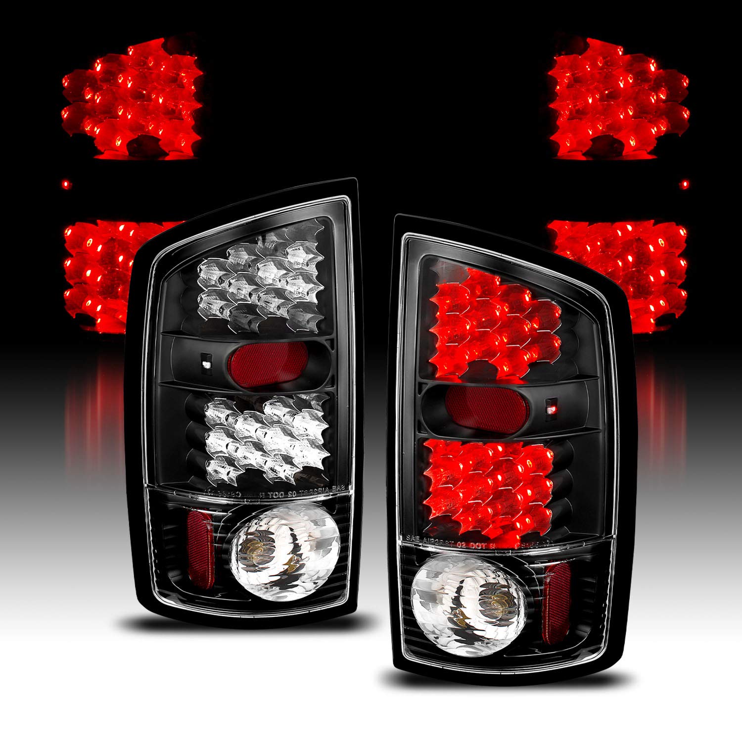 AmeriLite Black LED Tail Lights for Dodge Ram - Left & Right Side Pair - Durable, Bright & Waterproof - Perfect for Night Driving & Off-Road Adventures
