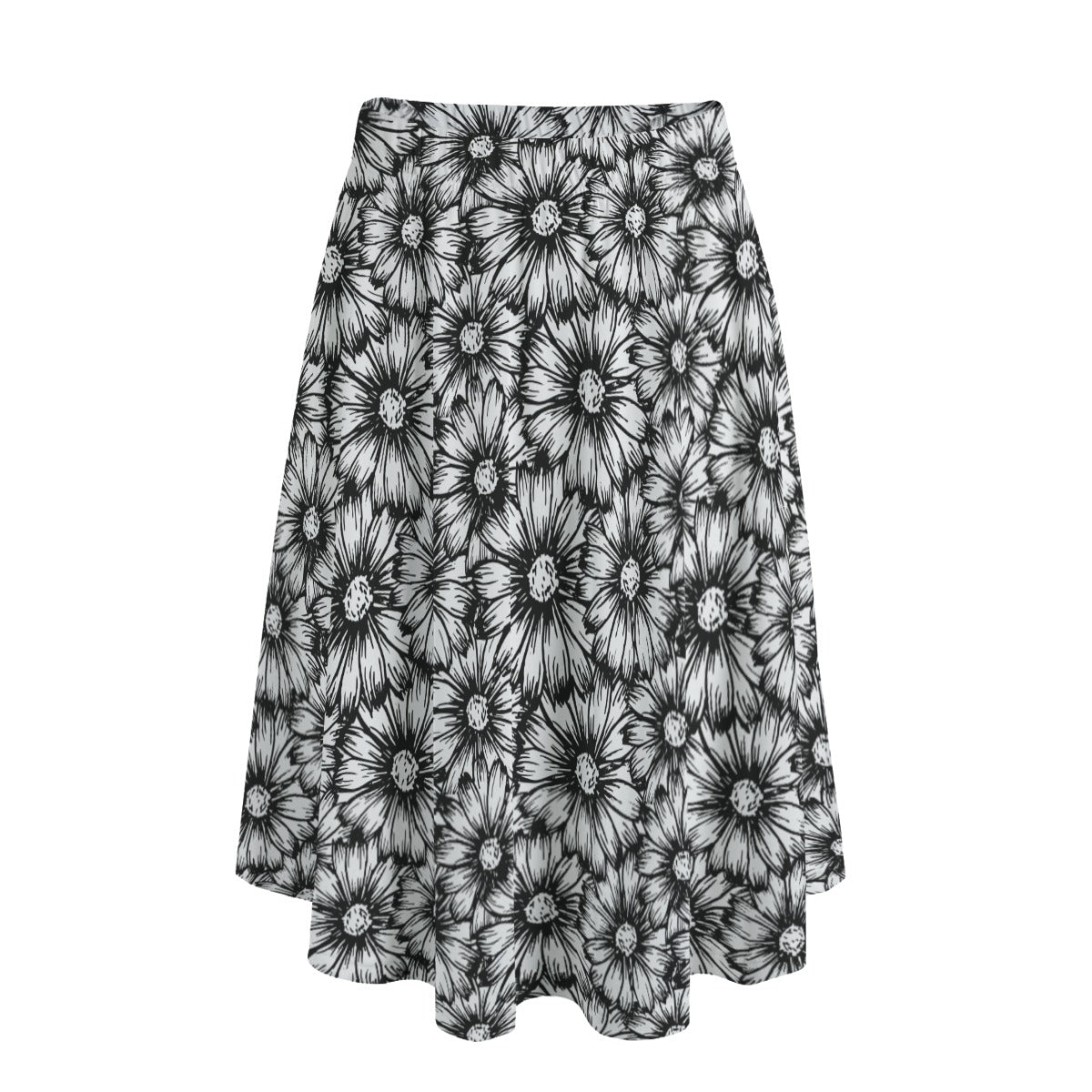 Black Sunflower Print Long Maxi Skirt with Pockets - Women's Boho Floral Summer Beach Skirt for Vacations, Music Festivals & Casual Outings