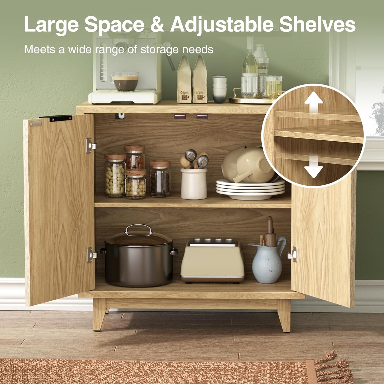 Mid Century Modern Fluted Sideboard Buffet Cabinet with 2 Doors & Adjustable Shelves - Multifunctional Storage Console Table for Living Room, Kitchen, Entryway - Perfect for Dining Room Storage, Hallway Organization & Home Decor