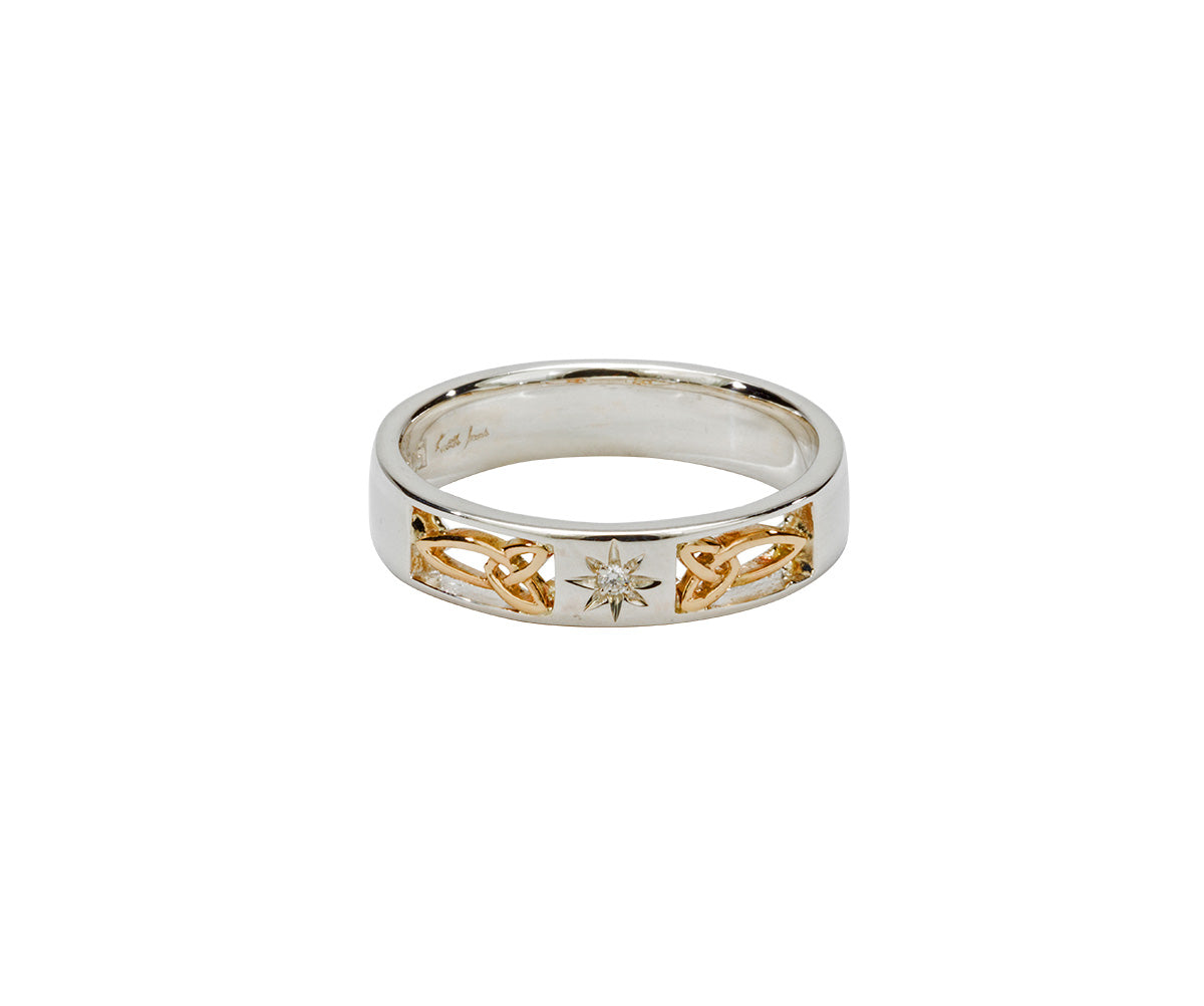 10K Gold & Silver Trinity Knot 'Lussa' Ring with Diamonds - Elegant Celtic Jewelry for Women, Perfect for Weddings, Anniversaries & Special Occasions