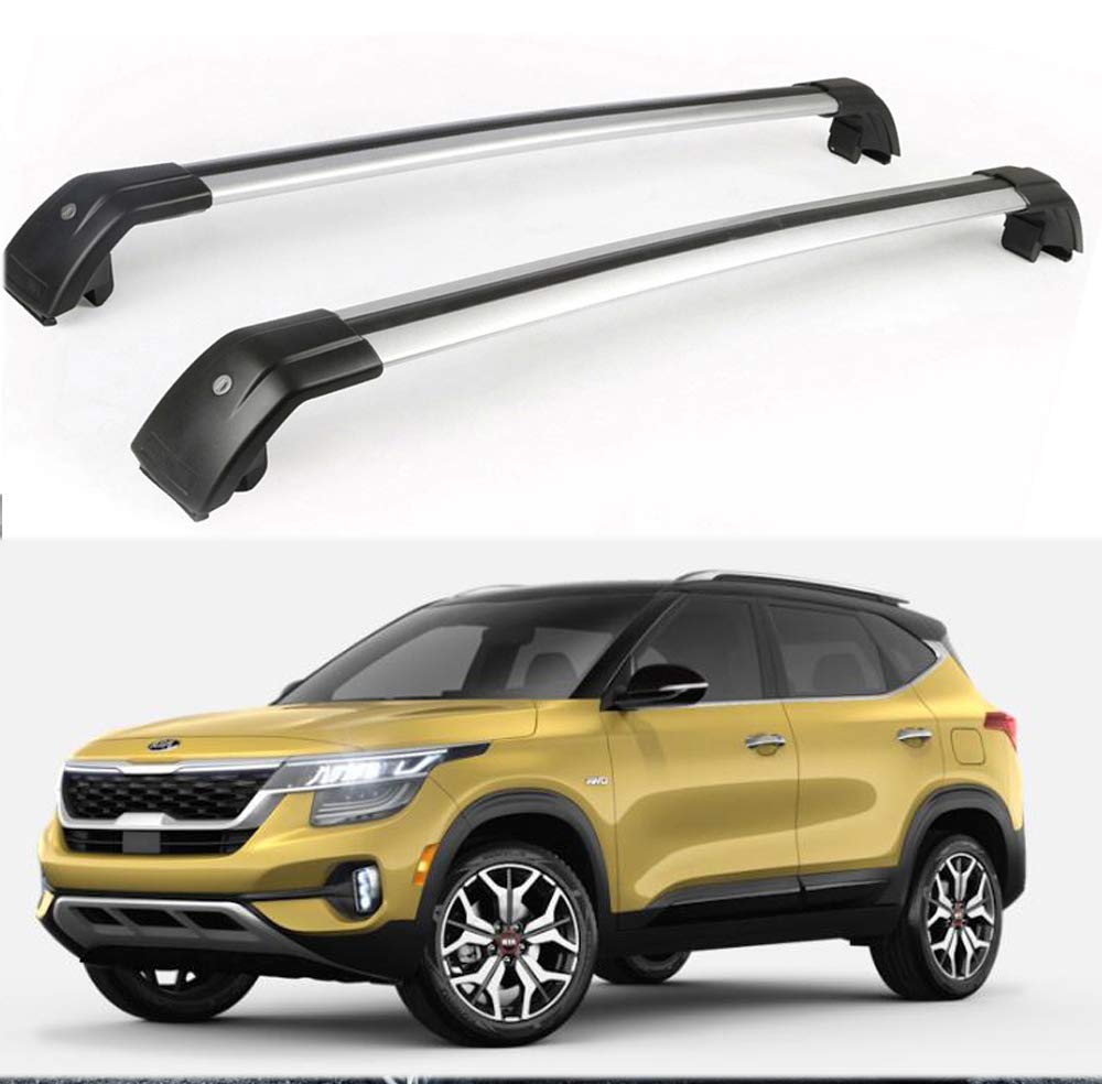 2Pcs Lockable Roof Rail Cross Bars for KIA Seltos 2020-2023 | Silver Heavy-Duty Cargo Rack | Perfect for Road Trips, Camping Gear & Outdoor Adventures