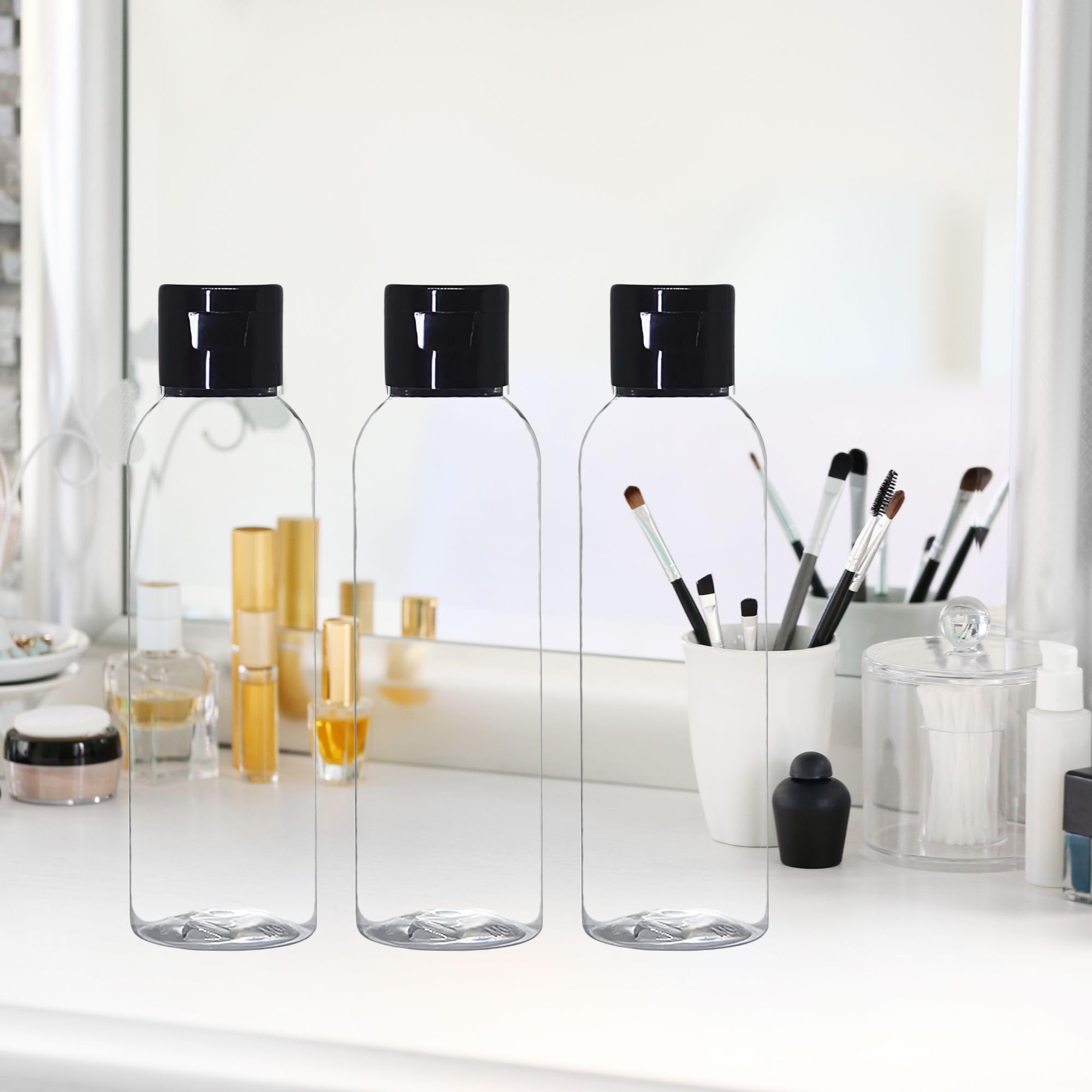 100ml Empty Clear Plastic Refillable Travel Bottles - 3 Pack Small Squeeze Containers with Black Flip Cap for Toiletries, Shampoo, Lotion, Cream - Perfect for Travel, Gym, Camping & Home Organization