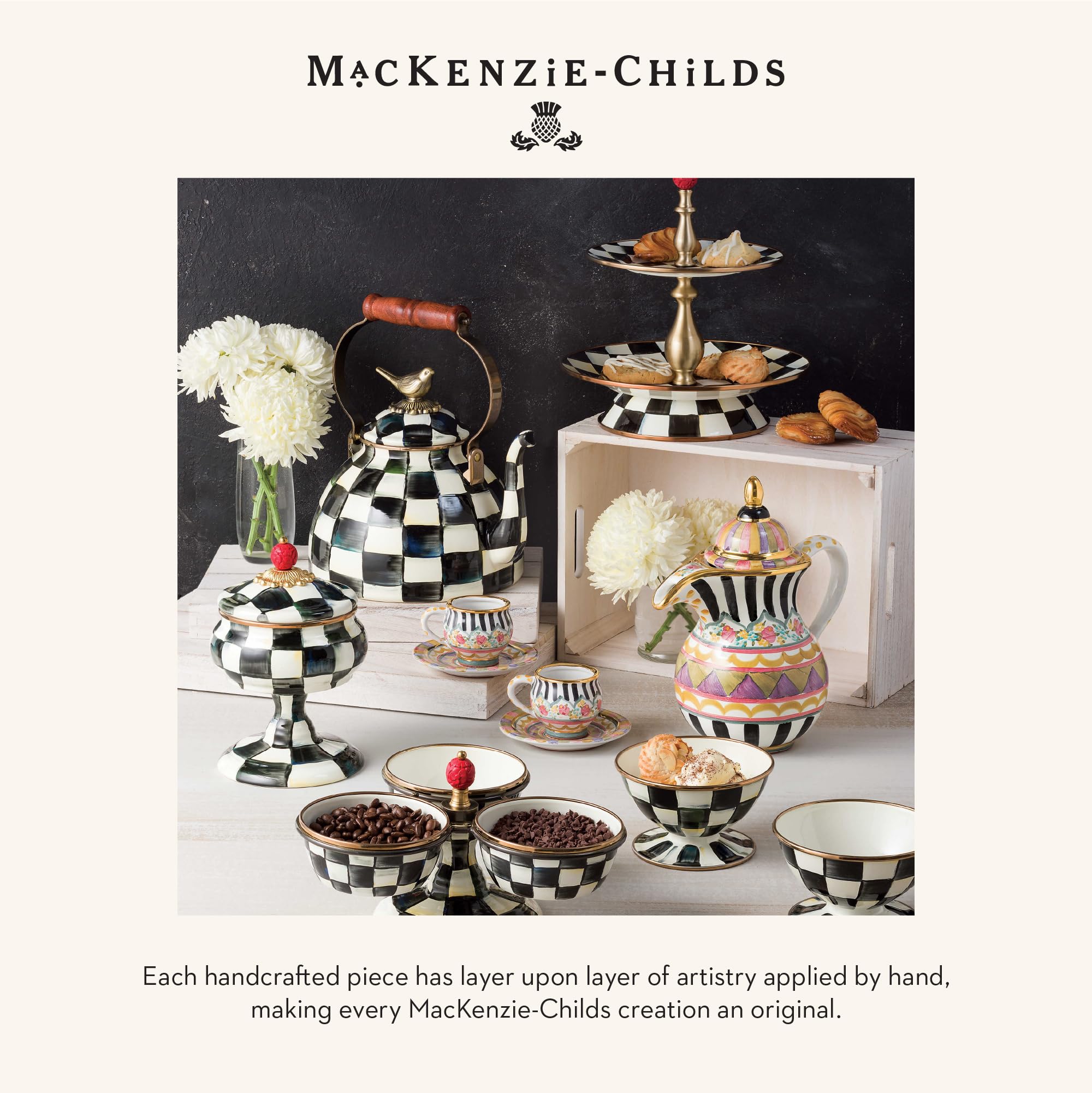 MACKENZIE-CHILDS Supper Club Salad Serving Set - Elegant Black & White Checkered Salad Fork & Spoon - Decorative Kitchen Utensils for Dinner Parties, Buffets & Entertaining