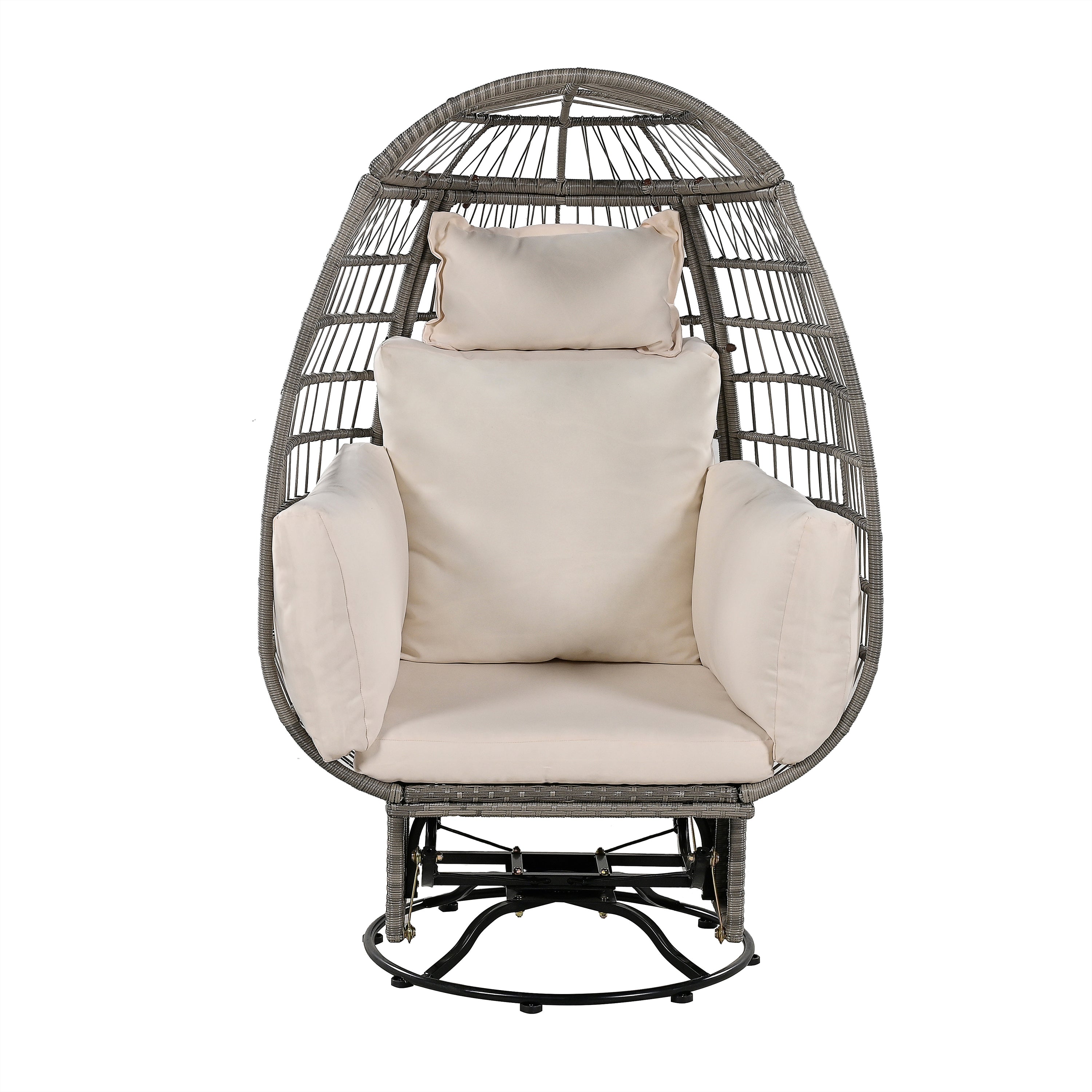 Outdoor Swivel Rocking Chair with Cushions - Rattan Egg Patio Chair for Balcony, Poolside, Garden - Perfect for Relaxing, Lounging & Sunbathing