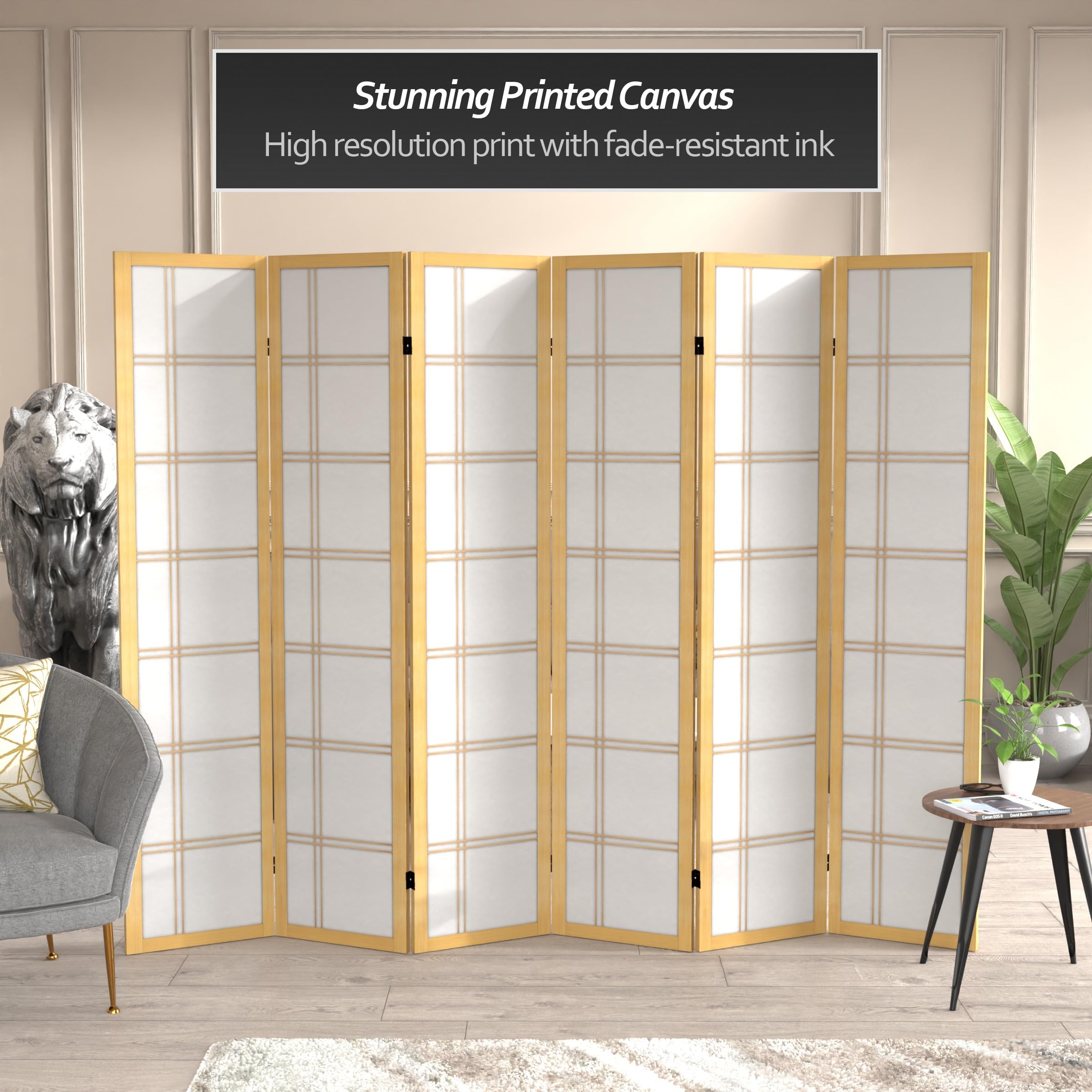 6 ft. Tall Natural Canvas Double Cross Room Divider - 6 Panel Folding Privacy Screen for Home, Office, or Event Decor | Red Lantern Design