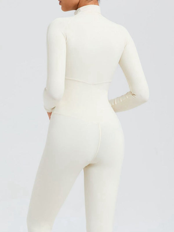 ZASUWA Women's Stand Collar Long Sleeve Zipper Jumpsuit - Stylish One Piece Romper for Casual Wear, Office Outfits & Date Night Fashion