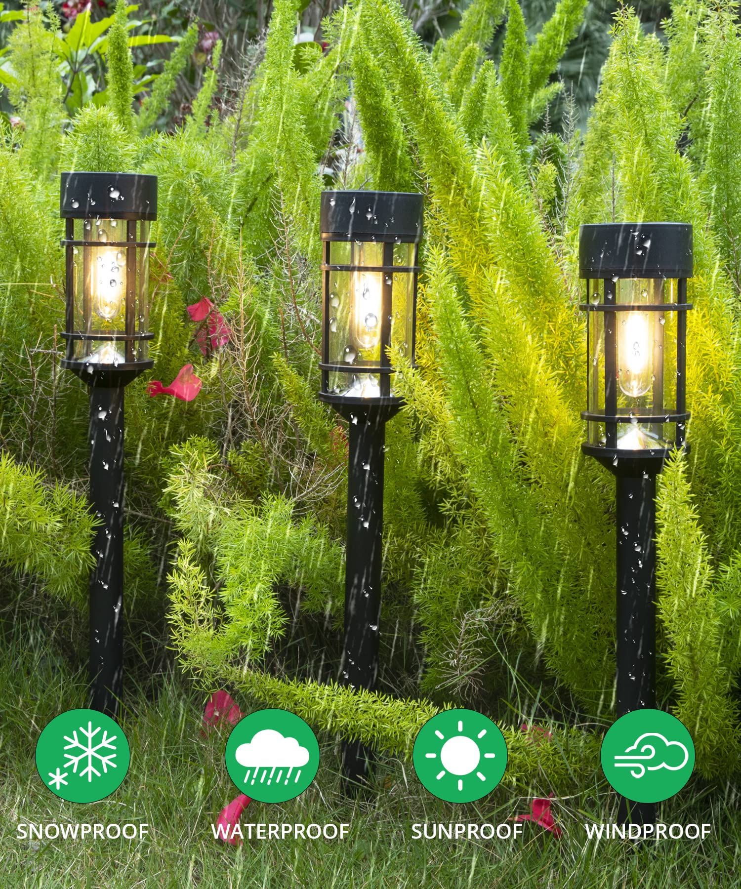 8 Pack Solar Pathway Lights Outdoor, Waterproof Solar Garden Lights with Metal & Glass Design - Auto On/Off, Long-Lasting LED Landscape Lighting for Yard, Lawn, Driveway, Walkway | Perfect for Patio, Backyard & Garden Decor