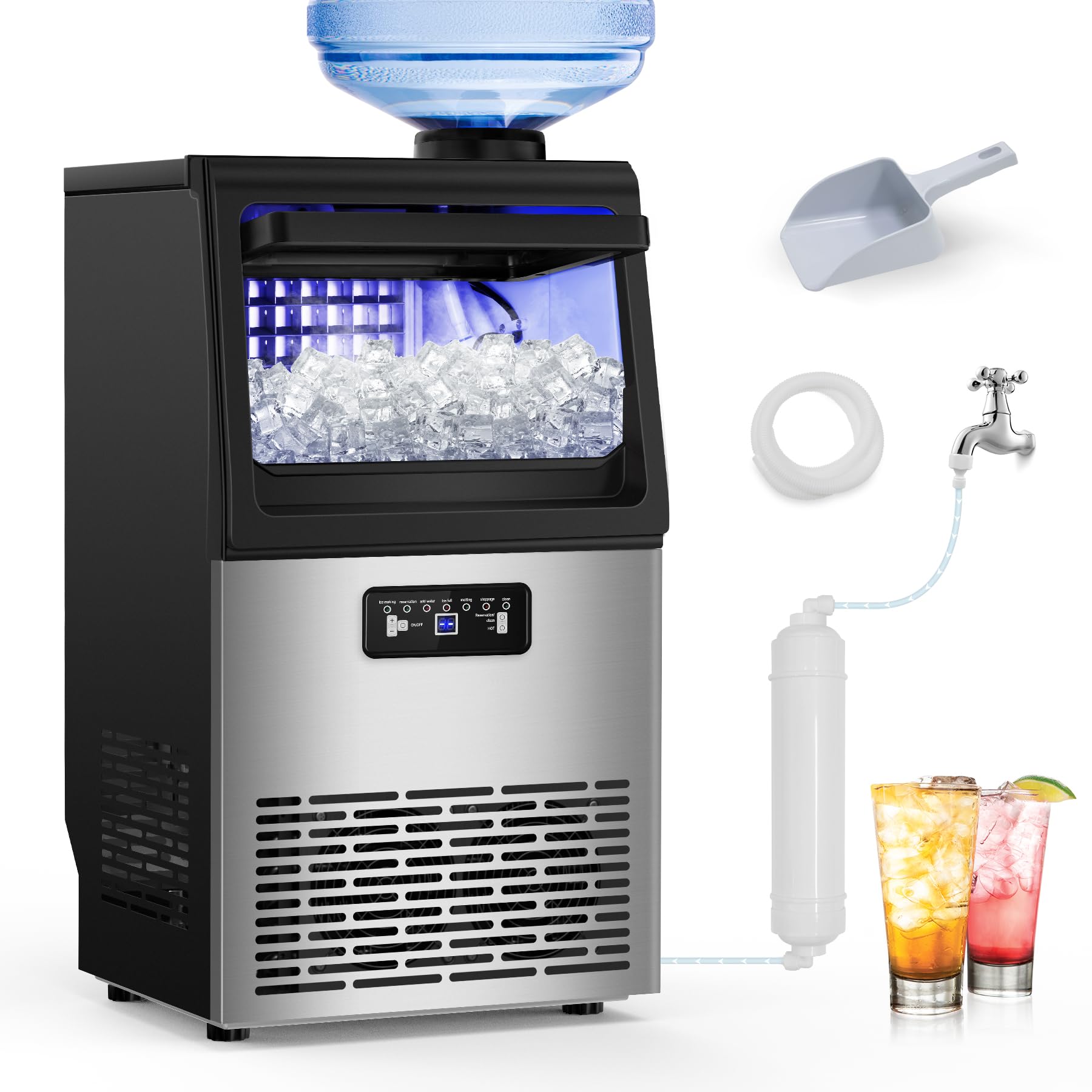 Commercial Ice Maker Machine 100Lbs/24H with 20Lbs Storage - Fast 11-20Min Cycle Produces 36 Clear Ice Cubes - Freestanding Ice Maker for Home, Bar, Restaurant, Party - Works with 5-Gallon Bottles & Tap Water - Perfect for Cocktails, Beverages & Food Preservation