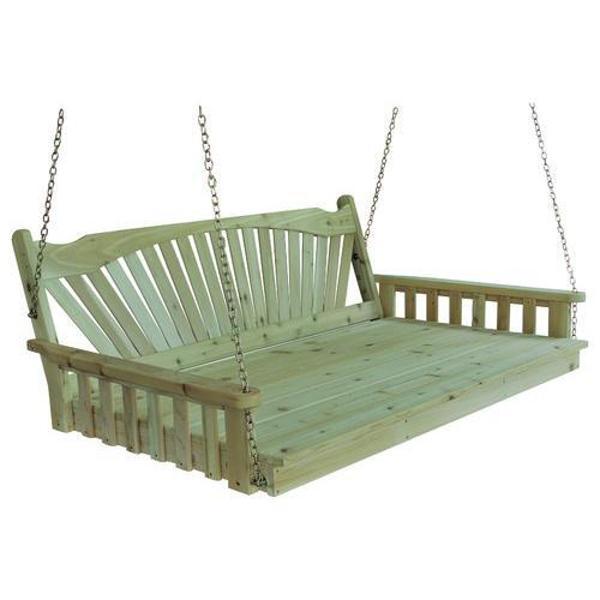 Yellow Pine Swing Bed with Fanback - Outdoor Hanging Bed for Porch, Patio, or Garden Relaxation