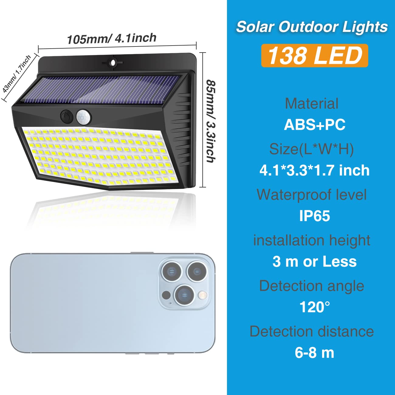 Peasur 10-Pack Solar Outdoor Lights - 138 LED Motion Sensor Security Lights with 3 Lighting Modes, Waterproof Solar Wall Lights for Garden, Fence, Yard, Deck - Ideal for Pathway, Patio & Home Security Lighting