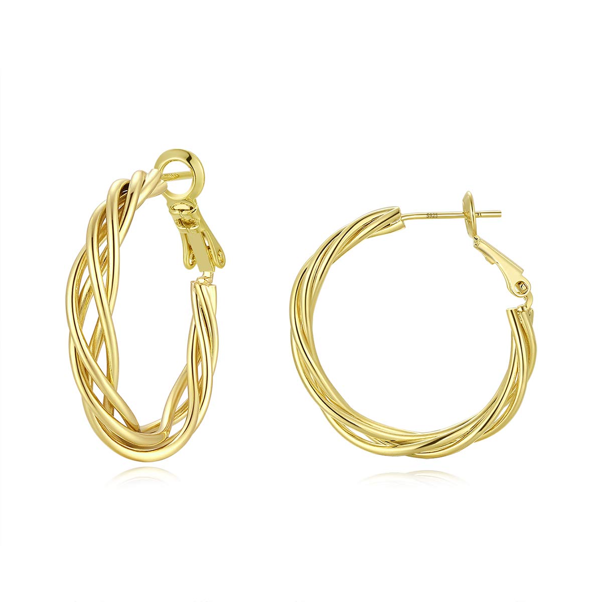 14K Gold Plated Sterling Silver White Rose Hoop Earrings for Women - Hypoallergenic Big Hoops 30MM & 40MM - Sensitive Skin Friendly Twisted Endless Hoops - Perfect Birthday, Easter Gift & Everyday Fashion Jewelry