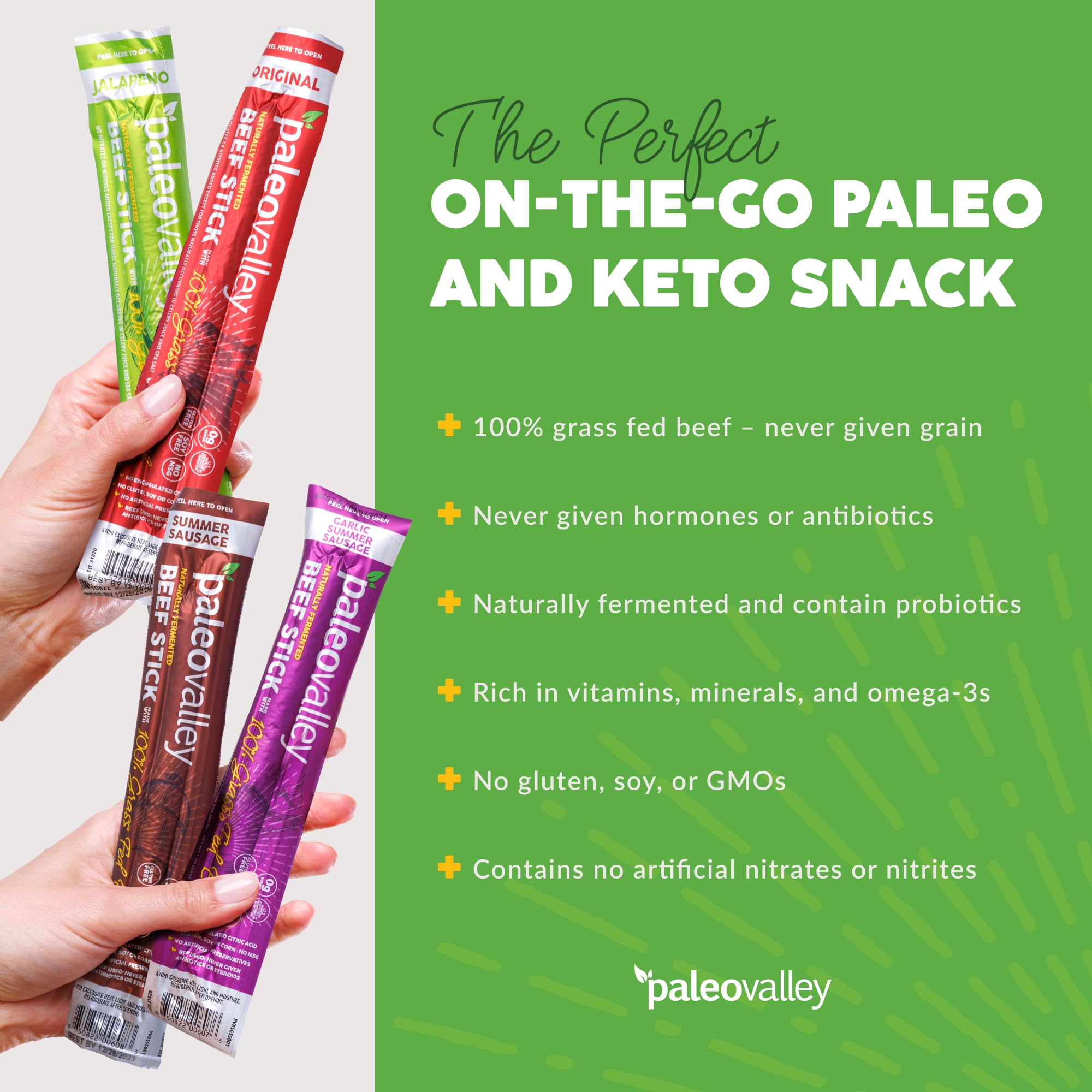 Paleovalley 100% Grass Fed Beef Sticks - Gluten Free, High Protein, Keto Friendly Snacks - 40 Count Variety Pack - Perfect for On-the-Go, Hiking, and Low Carb Diets