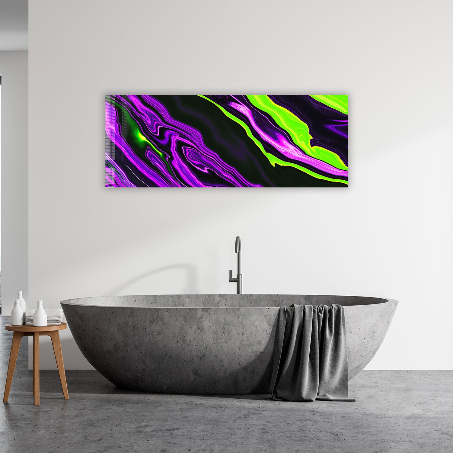 Vibrant Purple & Green Neon Panoramic Wall Art - Perfect for Bedroom, Living Room & Office Decor