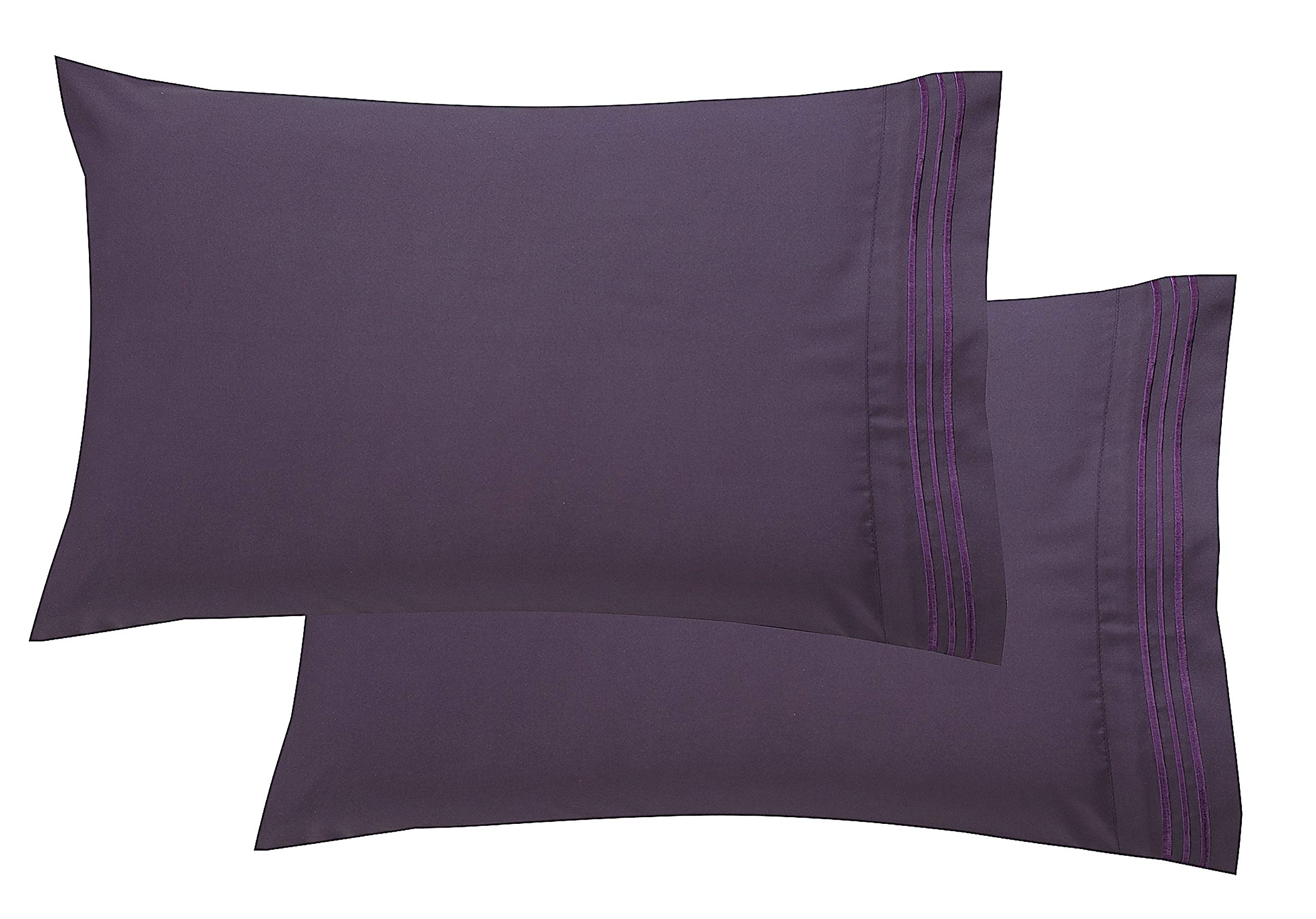Luxury Ultra-Soft 2-Piece King Size Pillowcase Set - 1500 Thread Count Premium Hotel Quality Microfiber, Double Brushed & Wrinkle Resistant - Elegant Purple for Bedroom Decor & Comfortable Sleep