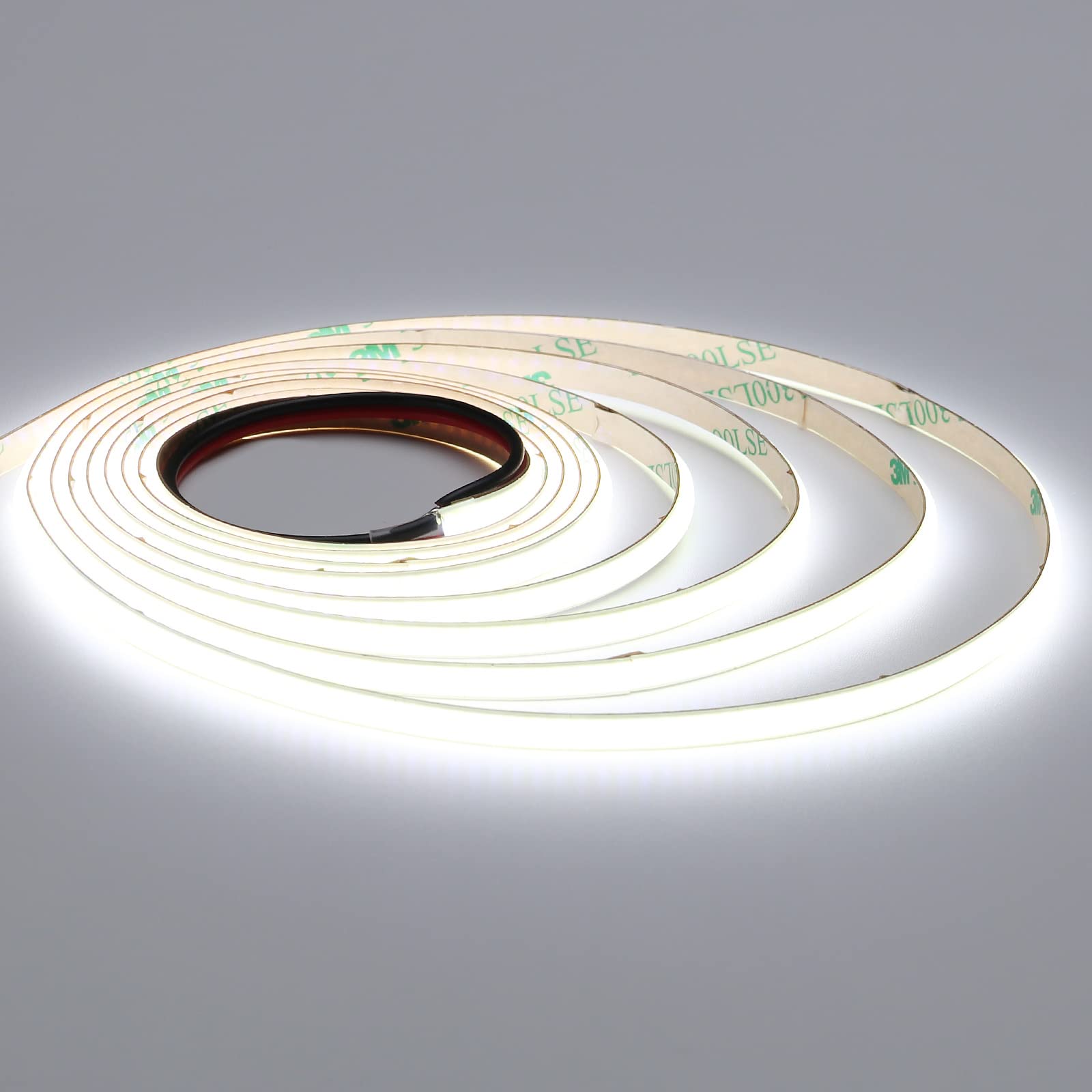 TOPAI 5M COB LED Strip Light 12V 6000K Cool White - Ultra Thin 3mm Flexible Adhesive Tape, 384LEDs/M High Brightness CRI90+ Dimmable Cuttable LED Strips for Home Kitchen Cabinet Lighting, Bedroom Decor, TV Backlight