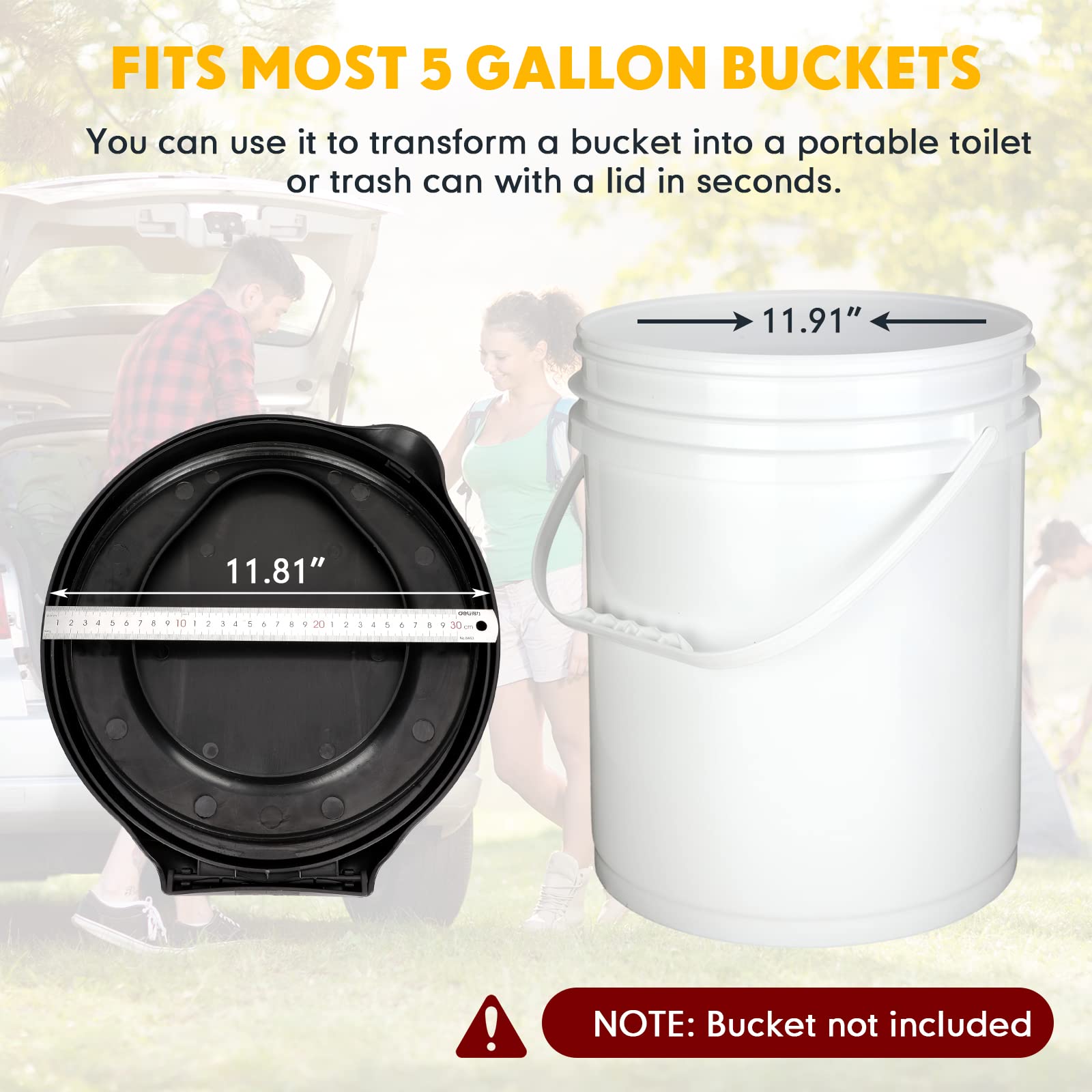 Glenmal 5 Gallon Bucket Toilet Seat with Lid - Portable Camping Toilet Kit Includes Disposable Liners & Paper Covers - Emergency Sanitation Solution for Camping, Hiking, Road Trips & Outdoor Adventures