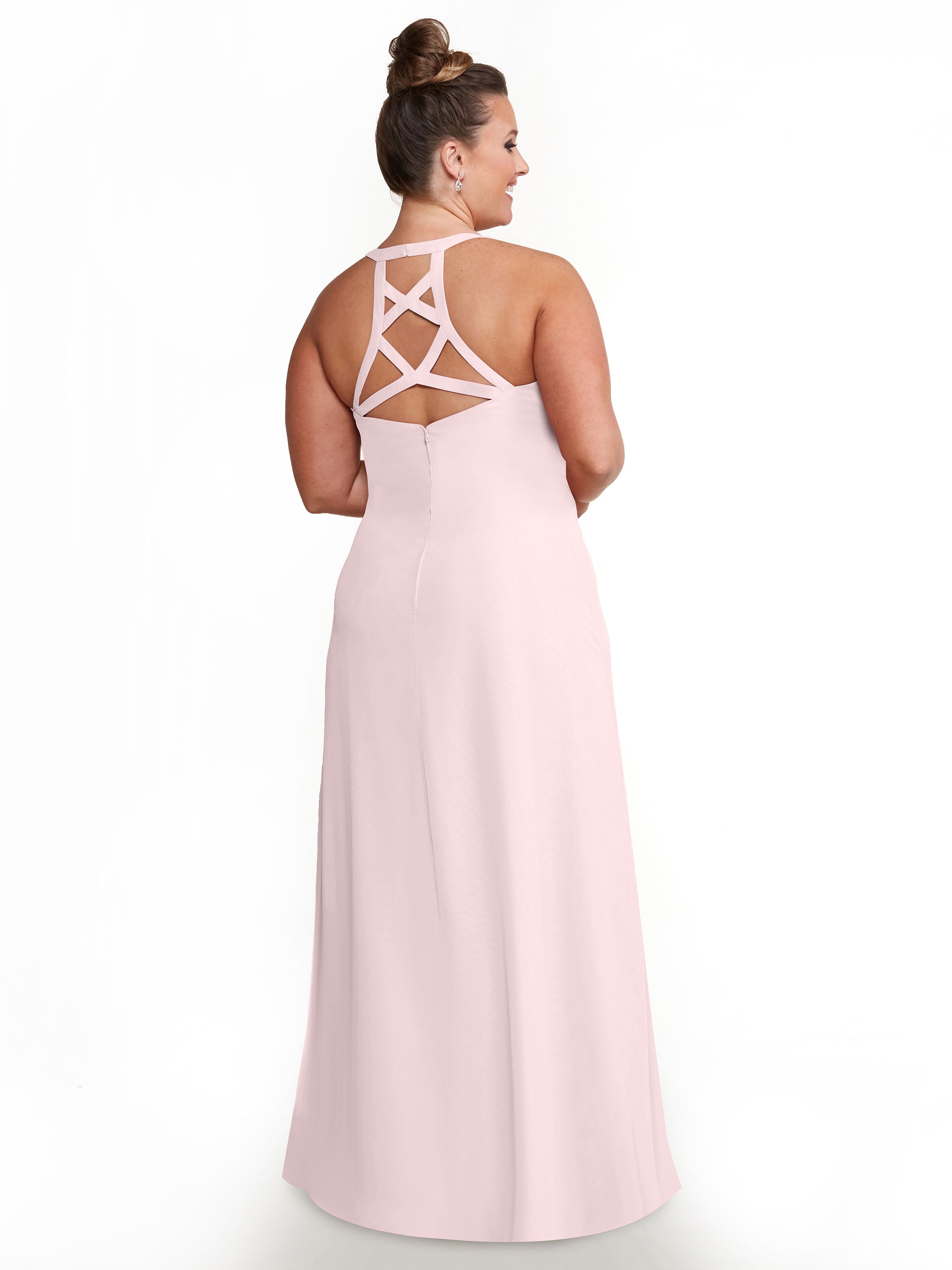 Elegant 80150 Chiffon A-Line Bridesmaid Dress with Plunging V-Neck & Intricate Back Detail - Perfect for Weddings, Formal Events & Special Occasions