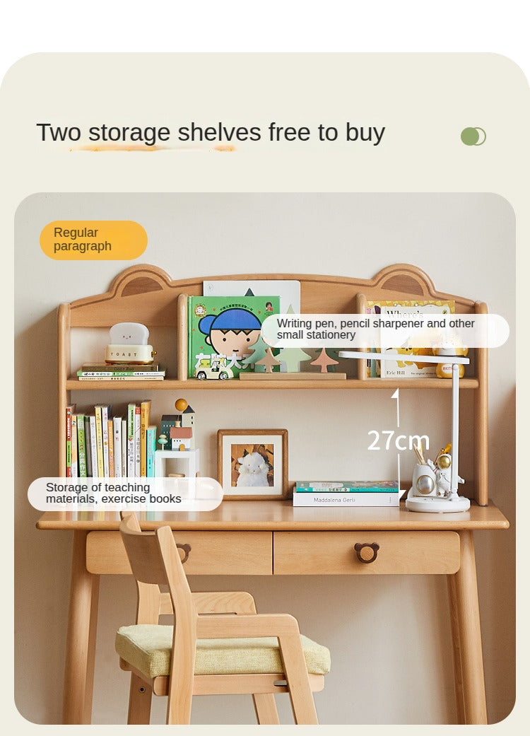 Solid Wood Kids Study Desk - Beech & Oak Wooden Children's Writing Table for Homework & Drawing | Perfect for Bedroom, Homeschool & Classroom Use