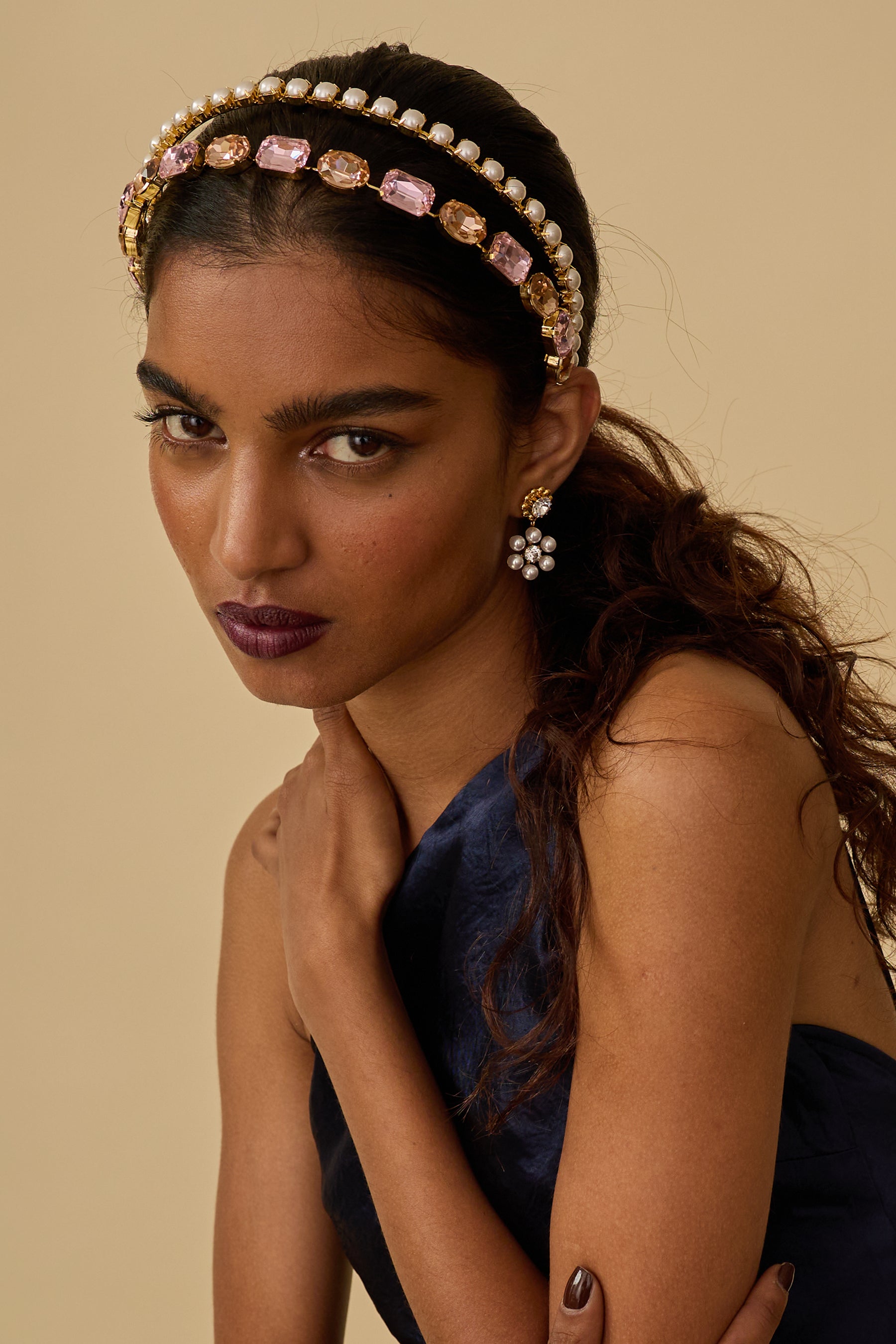Mika Pearl & Crystal Double Strand Headband - Elegant Hair Accessory for Women, Bridal Party, Prom & Special Occasions