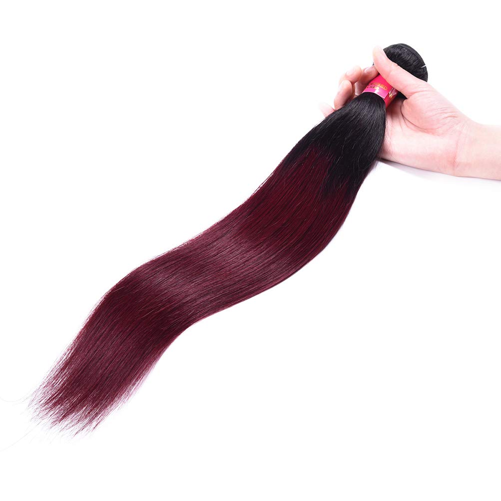 WOME Ombre Burgundy Peruvian Human Hair Bundles - Silky Straight 16