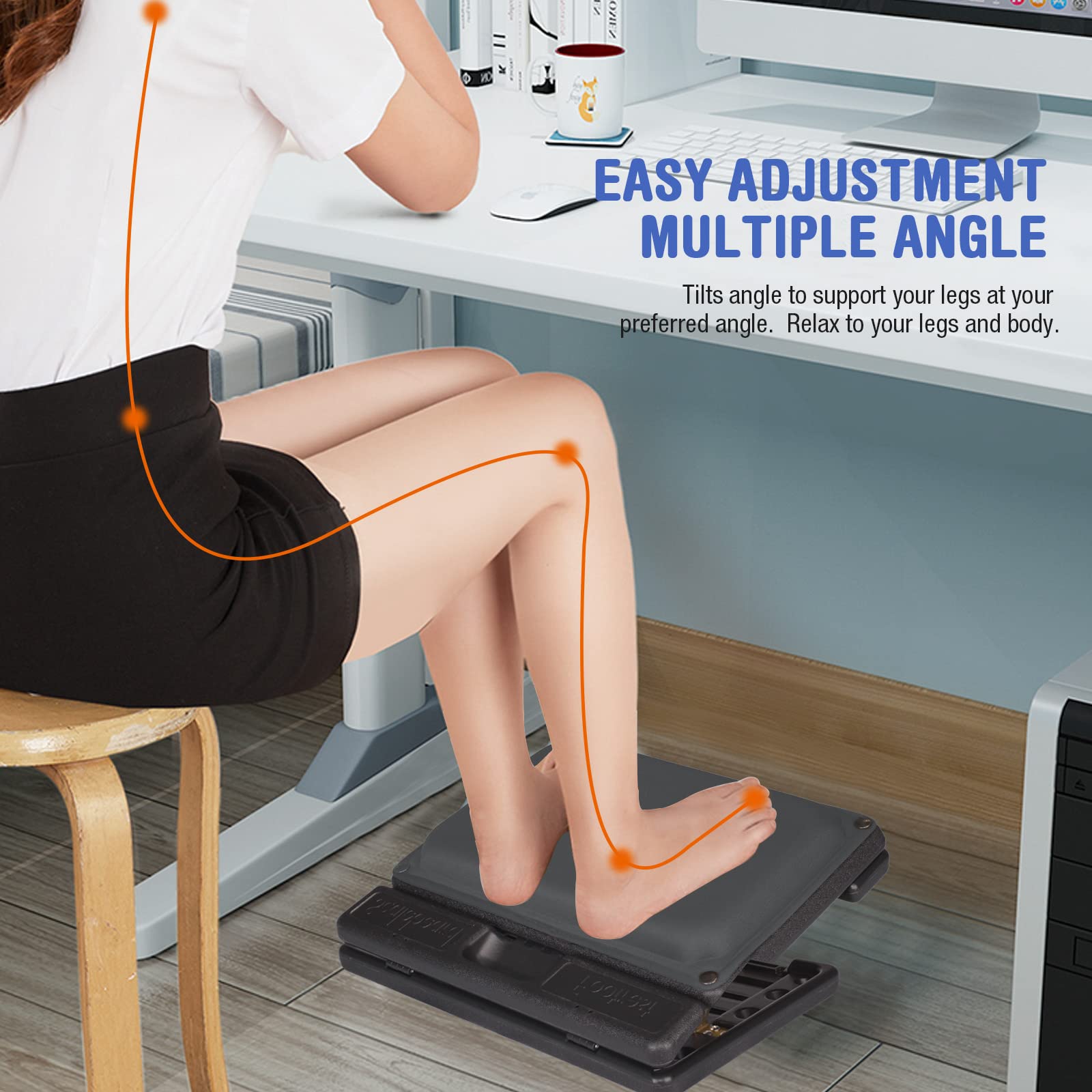 4-Level Adjustable Ergonomic Foot Rest for Under Desk - Foldable Office Footrest with Soft Removable Pad for Work, Gaming & Computer Use - All-Season Comfort (Gray Plus) - Perfect for Home Office, Workstation & Long Sitting Sessions
