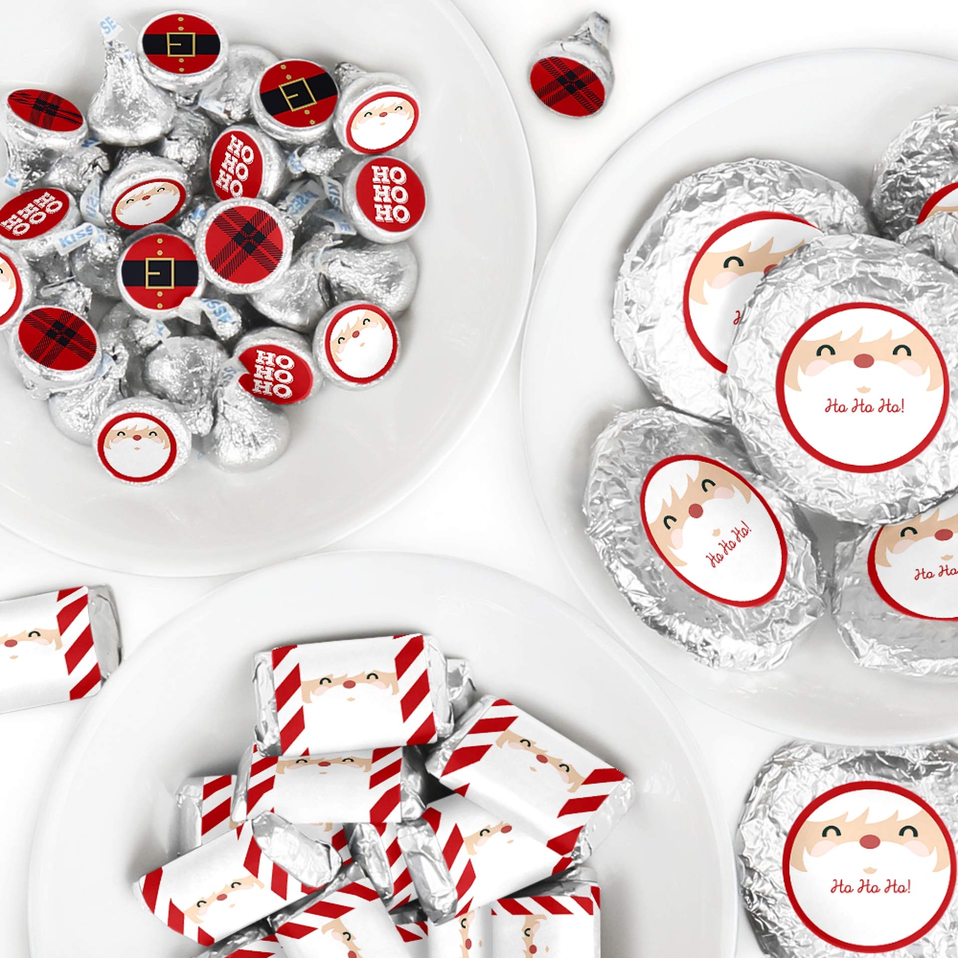 Big Dot of Happiness Jolly Santa Claus Mini Candy Bar Wrappers - 304pcs Christmas Candy Stickers Kit with Round & Circle Stickers for Holiday Party Favors, Gifts & Classroom Treats