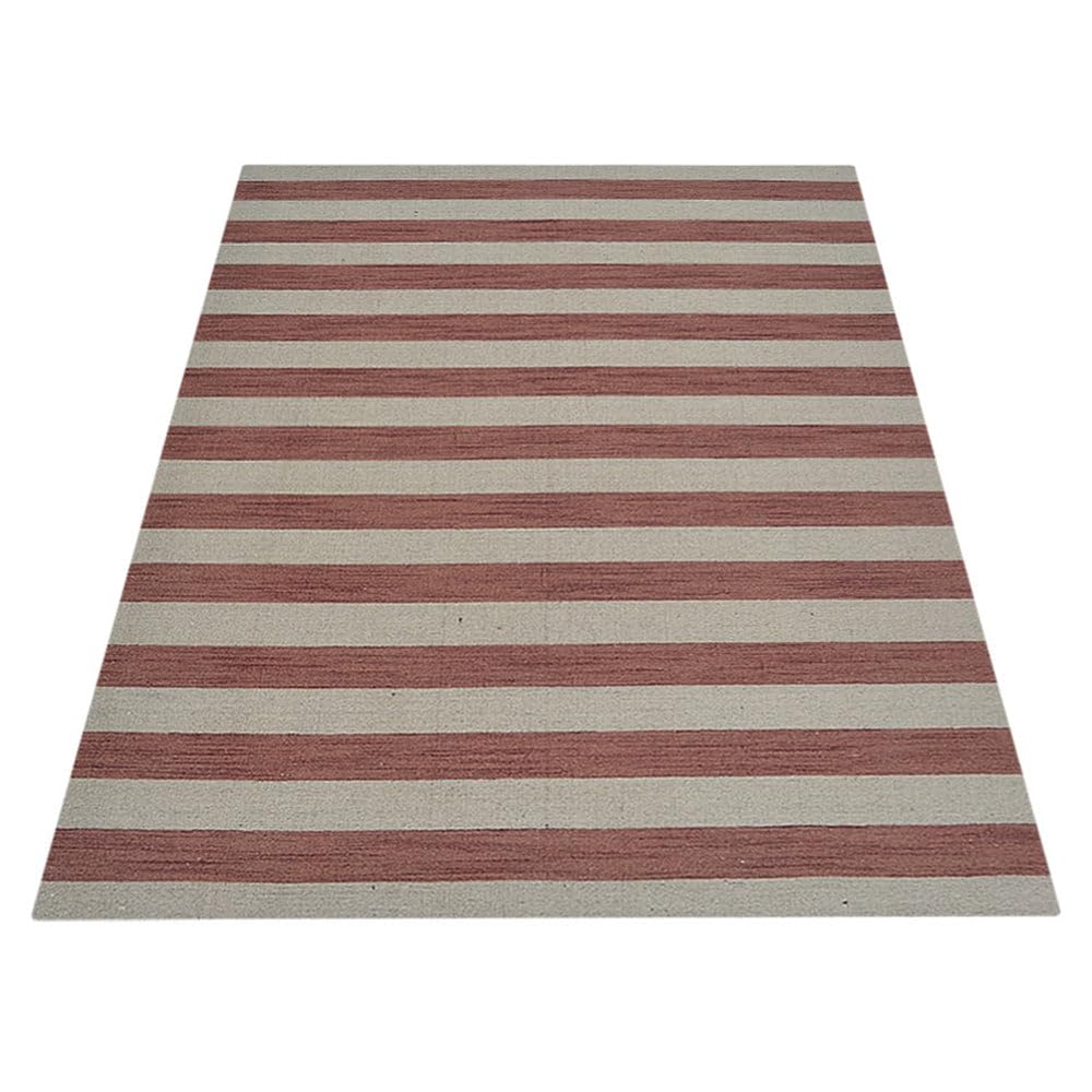 Handmade Wool Kilim Area Rug - 8'x10' Flat Weave Eco-Friendly Carpet, Cream Pink Modern Design, Low Pile Rectangle Rug for Living Room, Bedroom & Dining Room | D00107 | Rugsotic Carpets