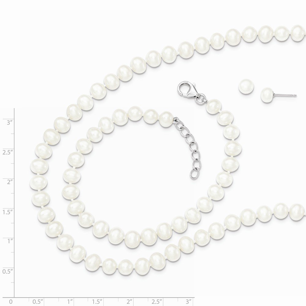 925 Sterling Silver Freshwater Pearl Jewelry Set - 6-7mm Cultured Pearls Necklace, Bracelet & Earrings with Lobster Clasp | Perfect for Weddings, Anniversaries & Special Occasions