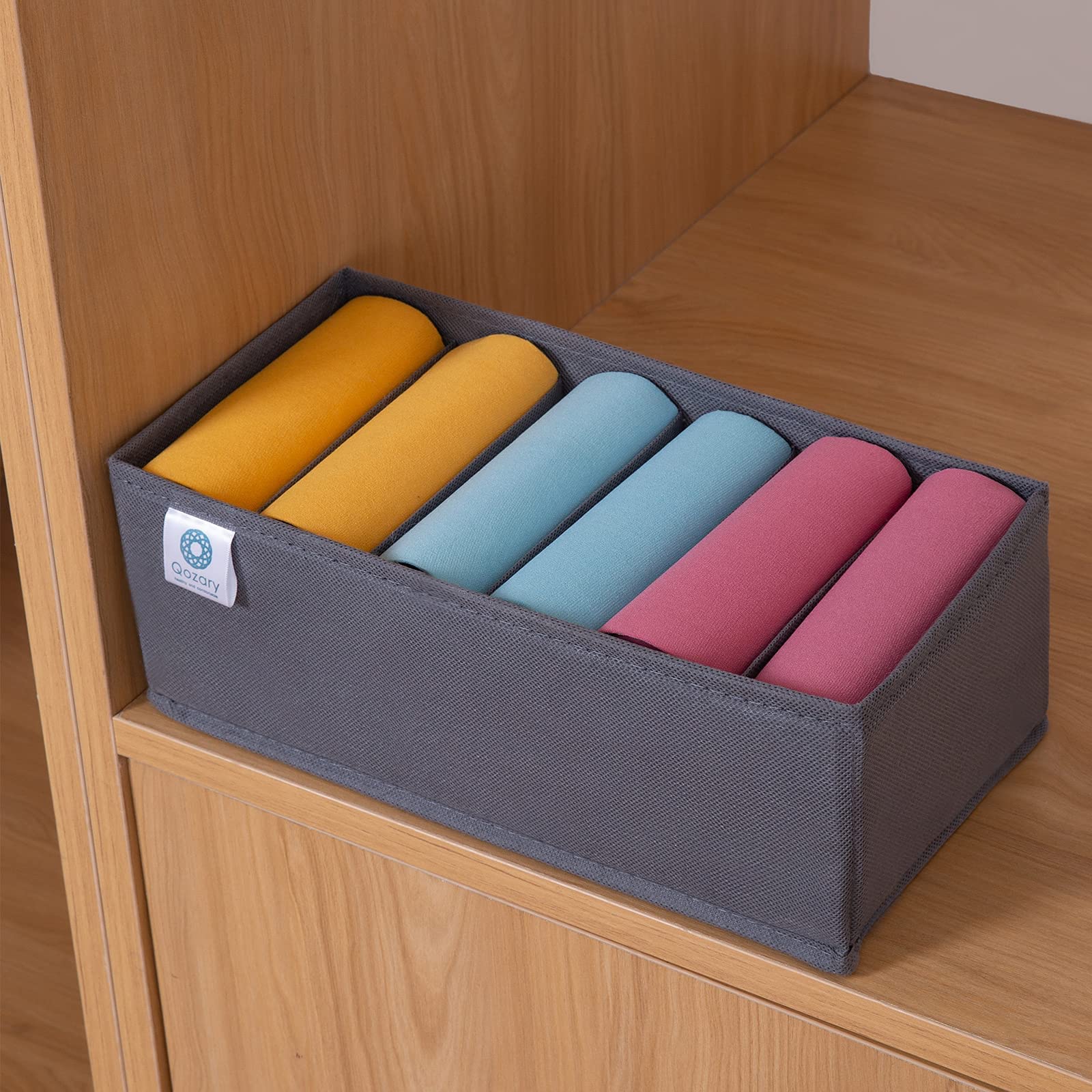 Qozary 3 Pack Non-Woven Fabric Sock & Underwear Drawer Organizer Dividers - Collapsible Closet Storage Box for Clothes, Lingerie, Ties, Belts & Baby Items | Perfect for Bedroom, Dresser & Cabinet Organization
