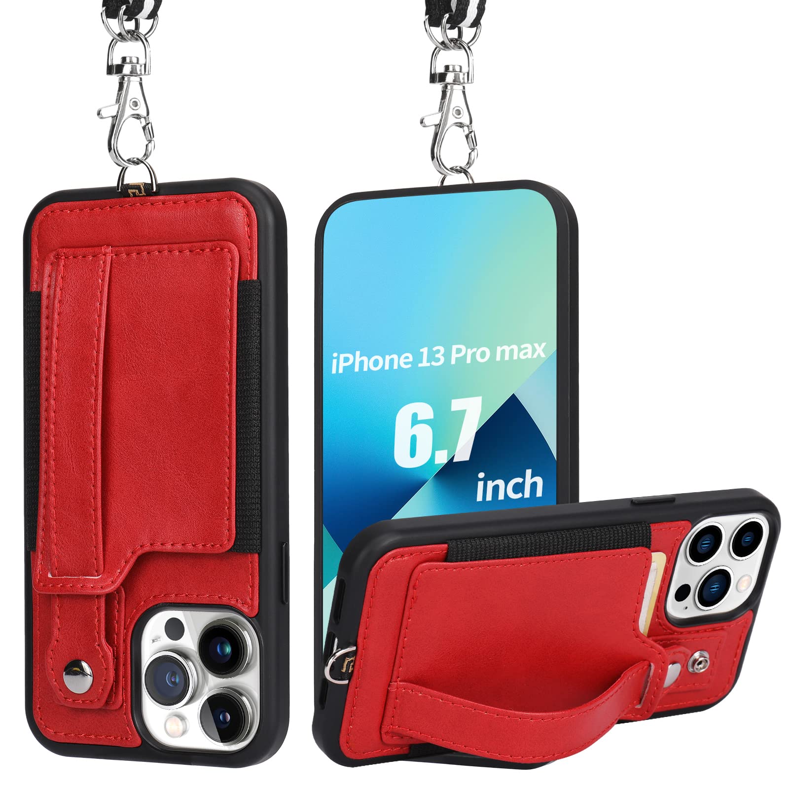 TOOVREN iPhone 13 Pro Max Case 6.7 Inch (2021) - Slim PU Leather Wallet Case with Card Holder & Kickstand | Compatible with iPhone 13 Pro Max | Perfect for Work, Travel and Everyday Use (Red)