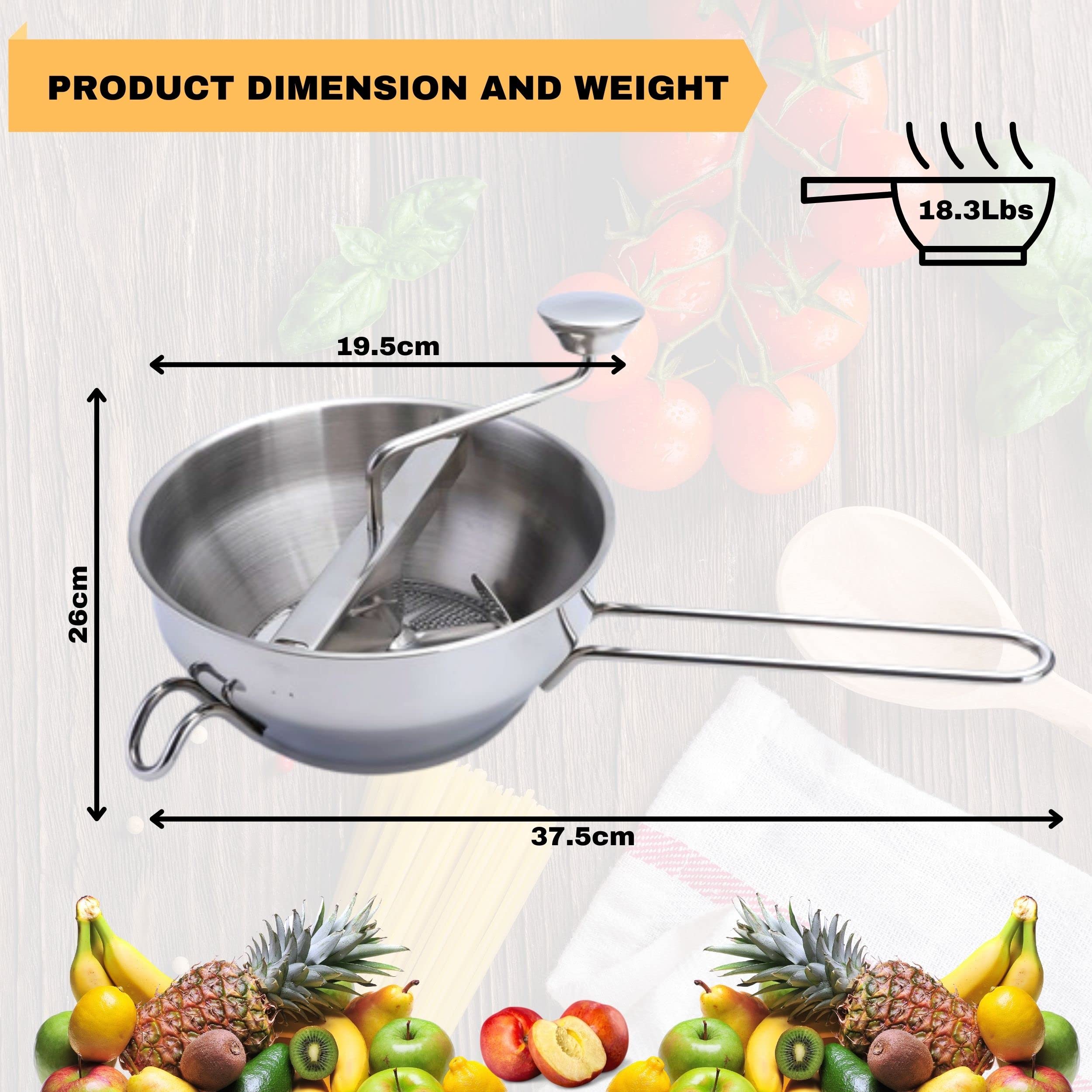 Premium Stainless Steel Food Mill with 3 Interchangeable Grinding Discs - Professional Kitchen Tool for Making Tomato Sauce, Mashed Potatoes, Purees, Baby Food & Canning - Dishwasher Safe - Perfect for Home Cooking, Restaurant Use & Food Preservation