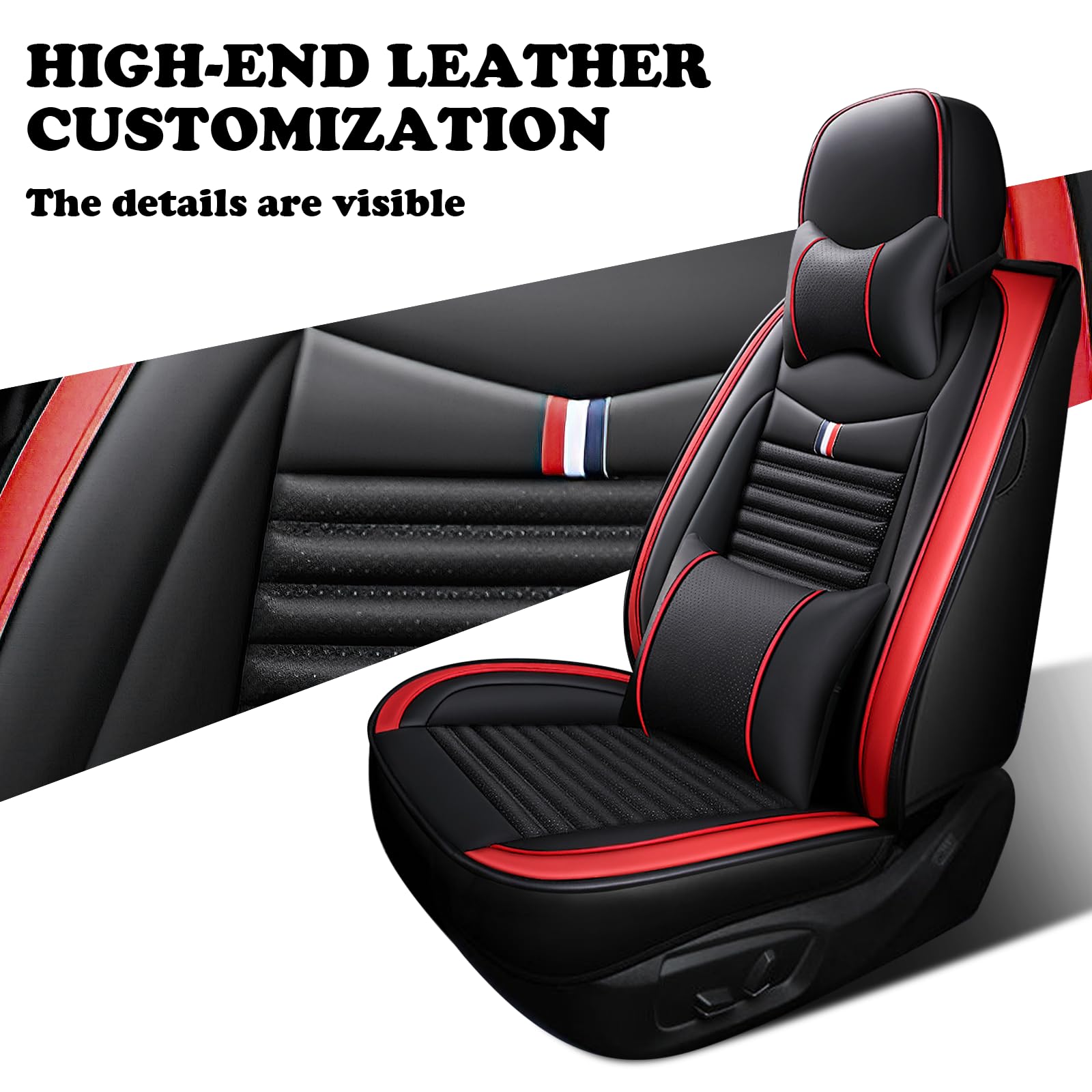 Premium Leather Car Seat Cover for Nissan Xterra 2000-2015 - Universal Anti-Slip Design Fits Most Cars, Sedans, SUVs & Trucks (Black/Red) - Perfect for Road Trips, Daily Commutes & Off-Road Adventures