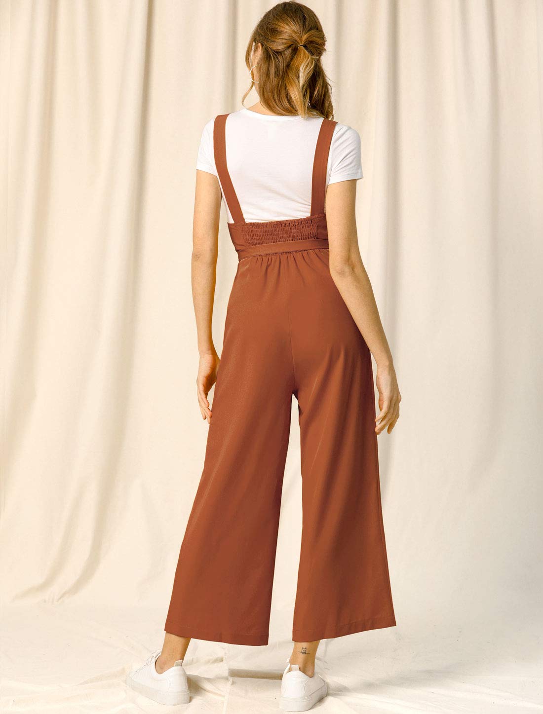 Allegra K Women's High Waist Wide Leg Belted Jumpsuit with Buttons - Stylish Long Overalls for Casual Wear, Office Outfits & Spring Fashion