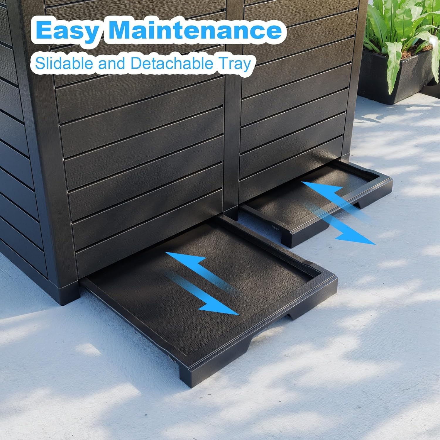 Heavy-Duty Outdoor Trash Can with Lid - Waterproof Resin Garbage Bin with Pull-Out Liquid Drawer & Dual Lid Closure - Ideal for Patio, Backyard, Deck, Garden, and Poolside (Black) - Perfect for Outdoor Entertaining and Waste Management