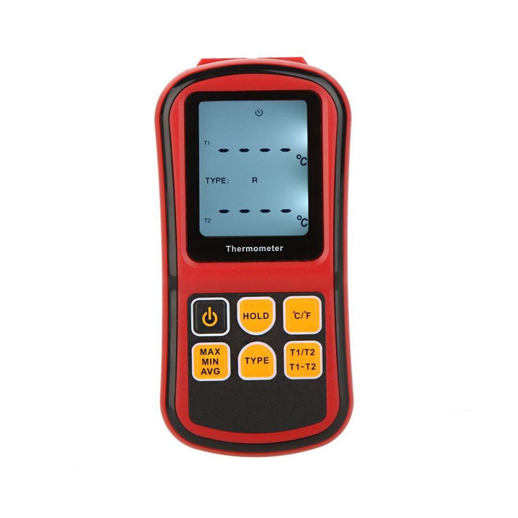 UXZDX GM1312 Digital Thermometer - Dual-Channel Temperature Tester for K/J/T/E/R/S/N Thermocouples with LCD Backlight | Industrial, HVAC & Laboratory Use